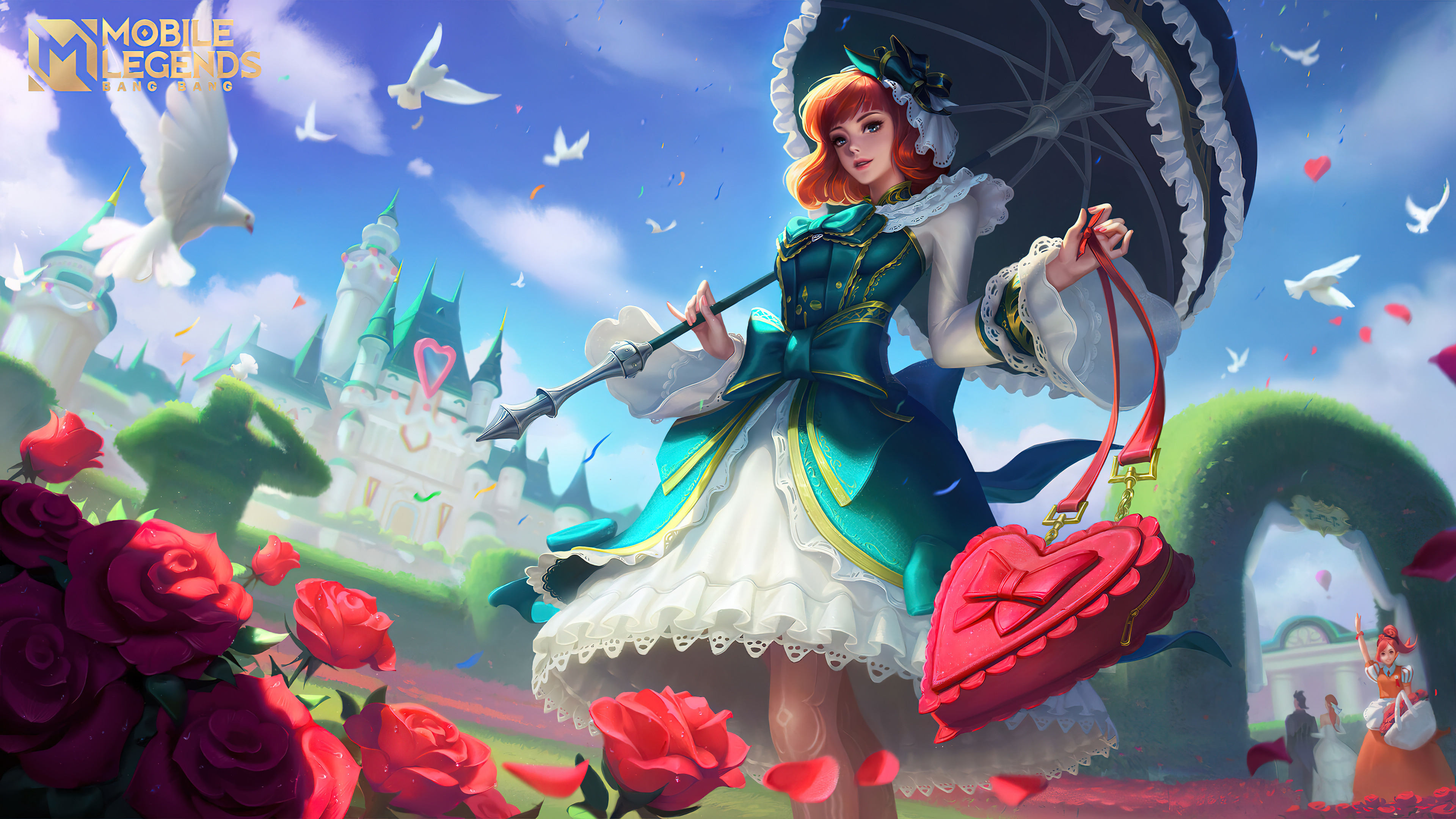 Mobile Legends Bang Bang, Kagura, parasol and rose garden, 4K Desktop wallpaper