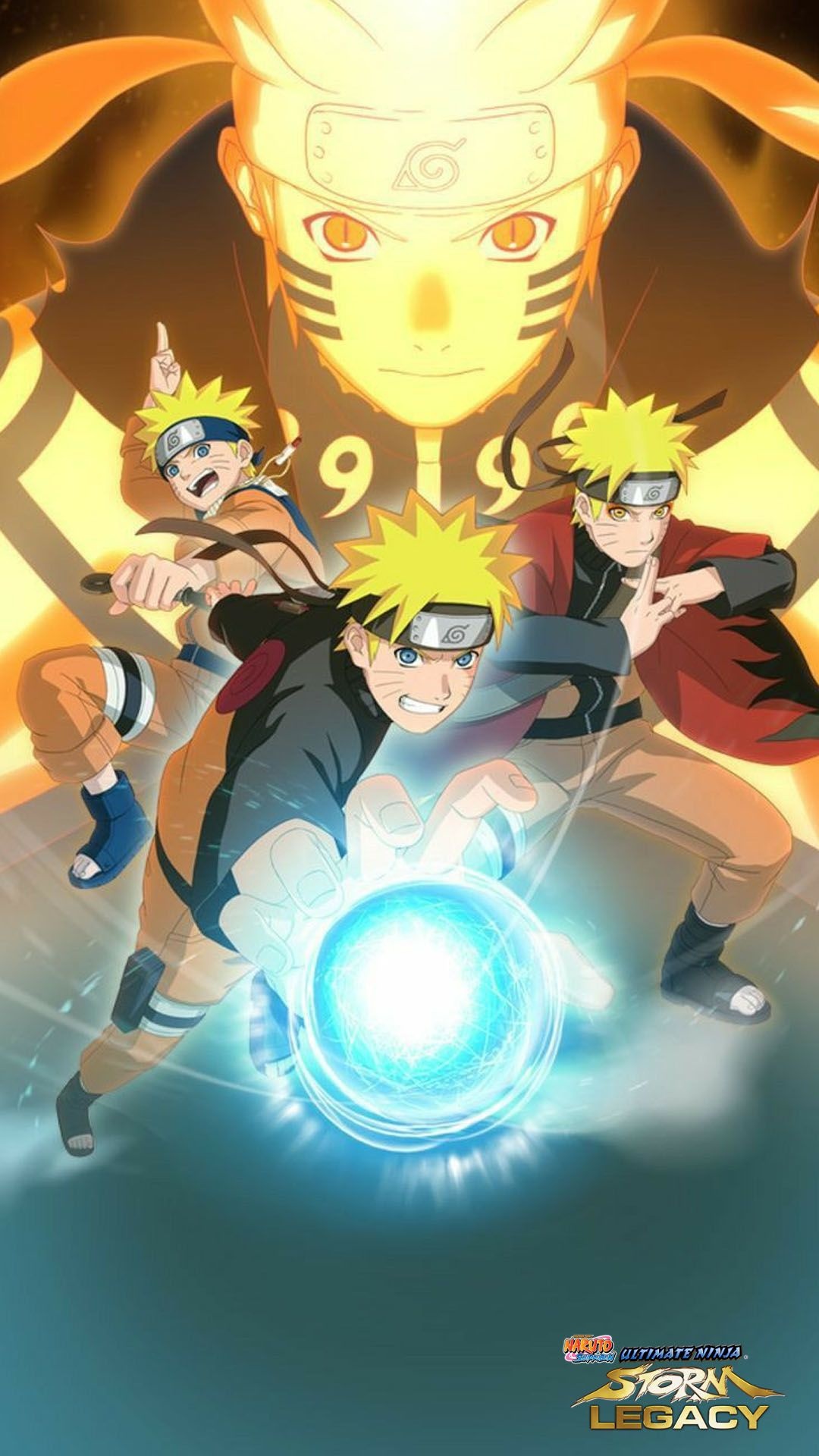Naruto Uzumaki forms, Kurama Chakra Mode Naruto, Sage Mode Naruto, Glowing blue Rasengan, Naruto Shippuden: Ultimate Ninja Storm Legacy, Full HD Phone wallpaper