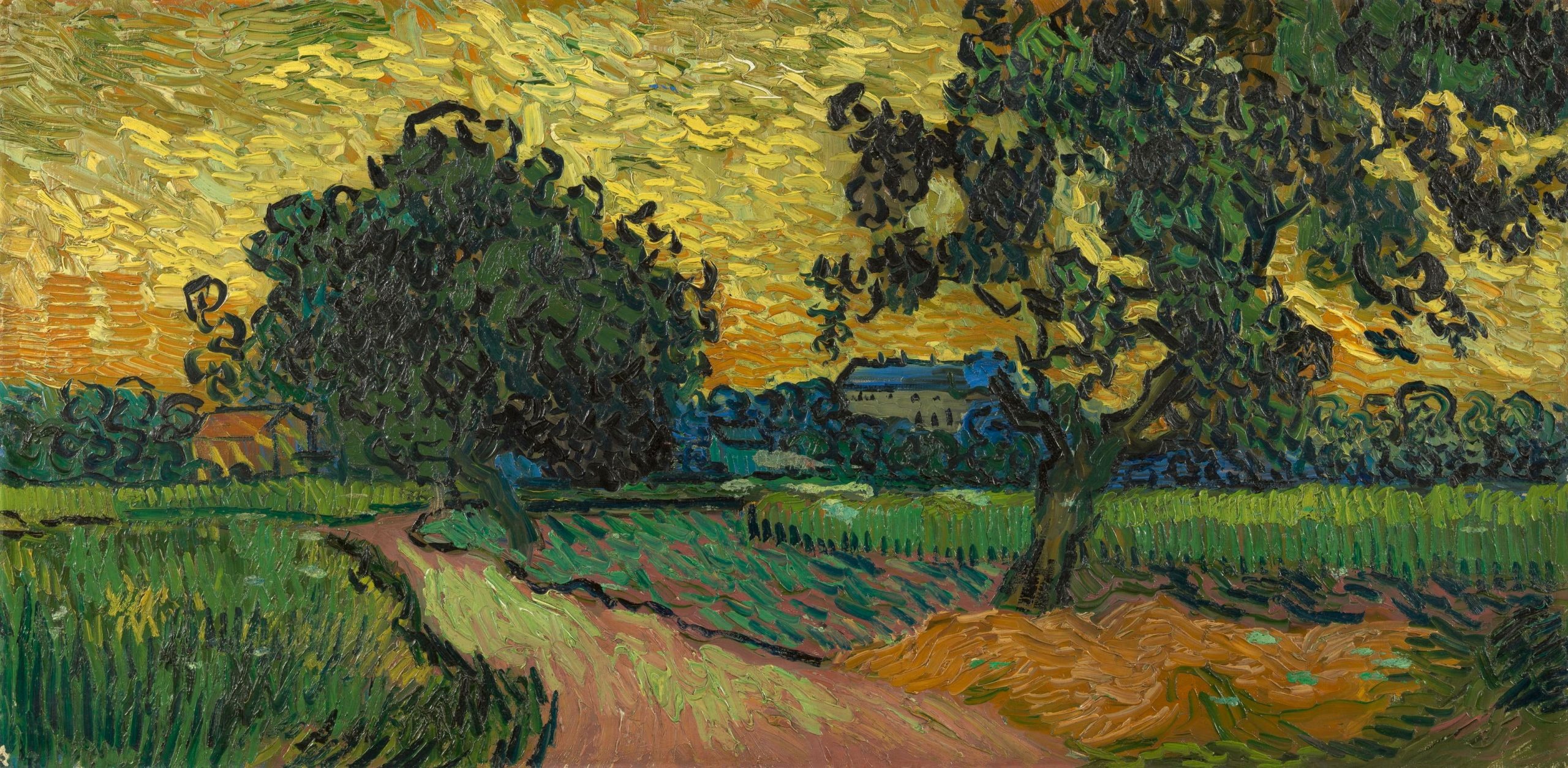 Landscape at twilight, Vincent van Gogh Wallpaper, 2560x1260 Dual Screen Desktop