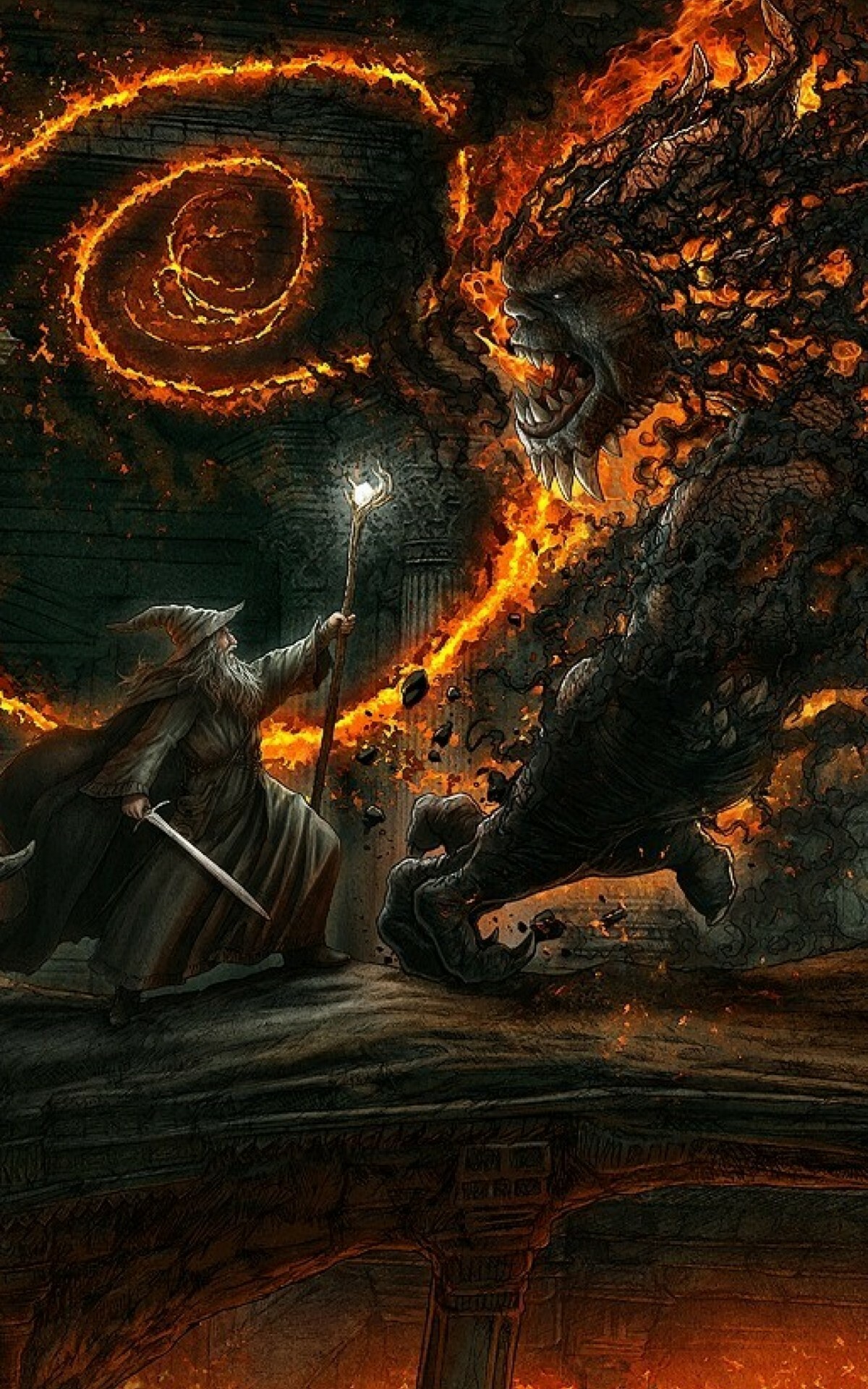 Gandalf vs Balrog, The Lord of the Rings Wallpaper, 1200x1920 HD Phone