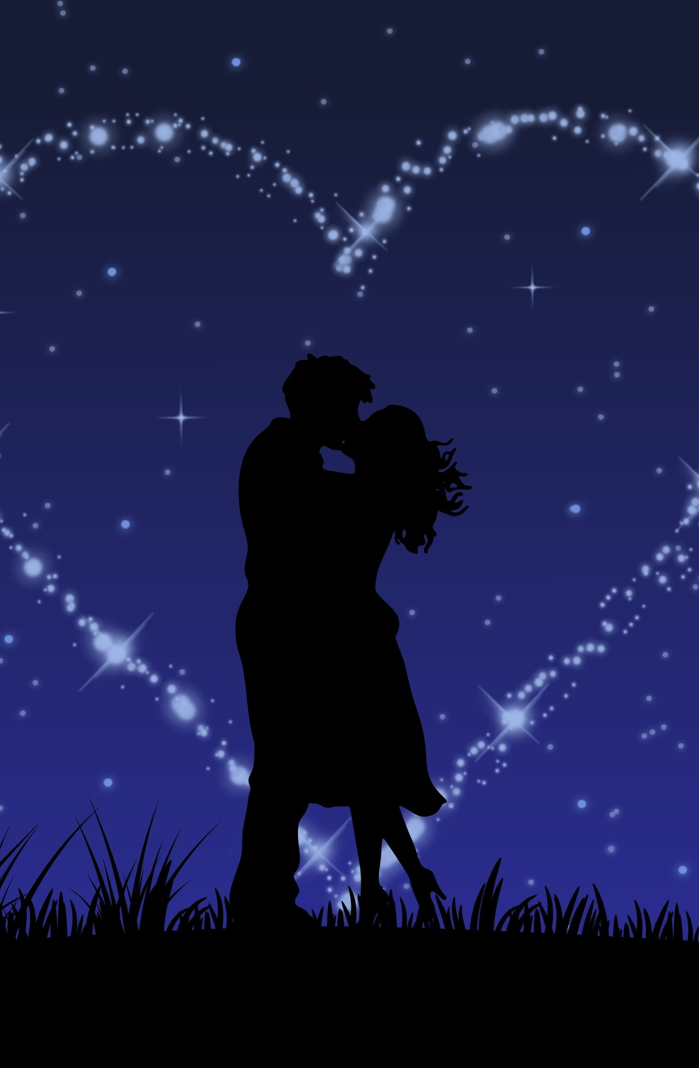 Starry kiss love, Glittering romance, Digital artwork, Celestial connection, 1440x2200 HD Phone