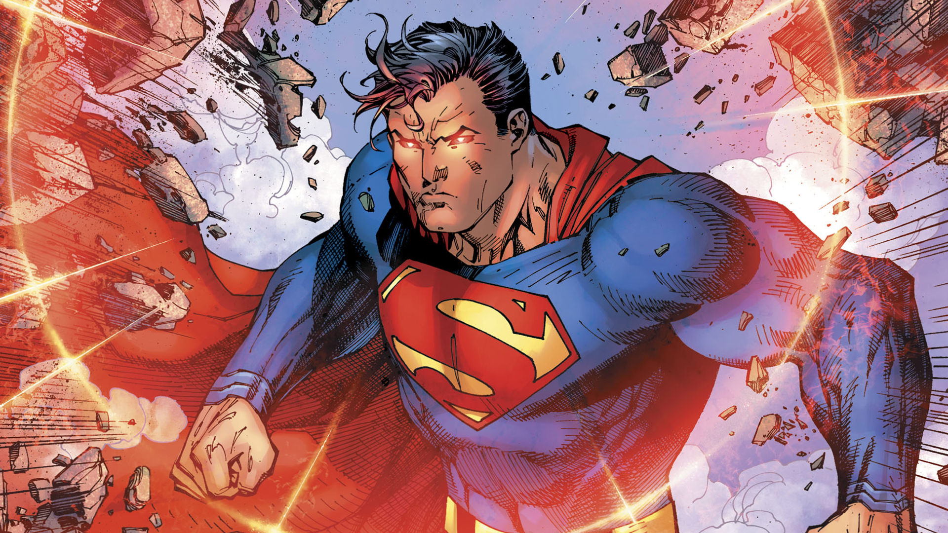 Superman, Superman S-Shield emblem, glowing red heat vision, Full HD Desktop wallpaper