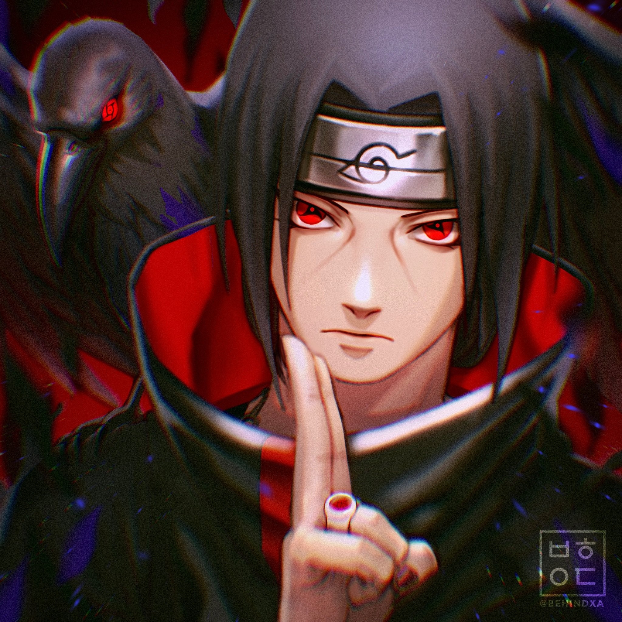 Itachi Uchiha, Sharingan crow, Akatsuki cloak, HD Phone wallpaper
