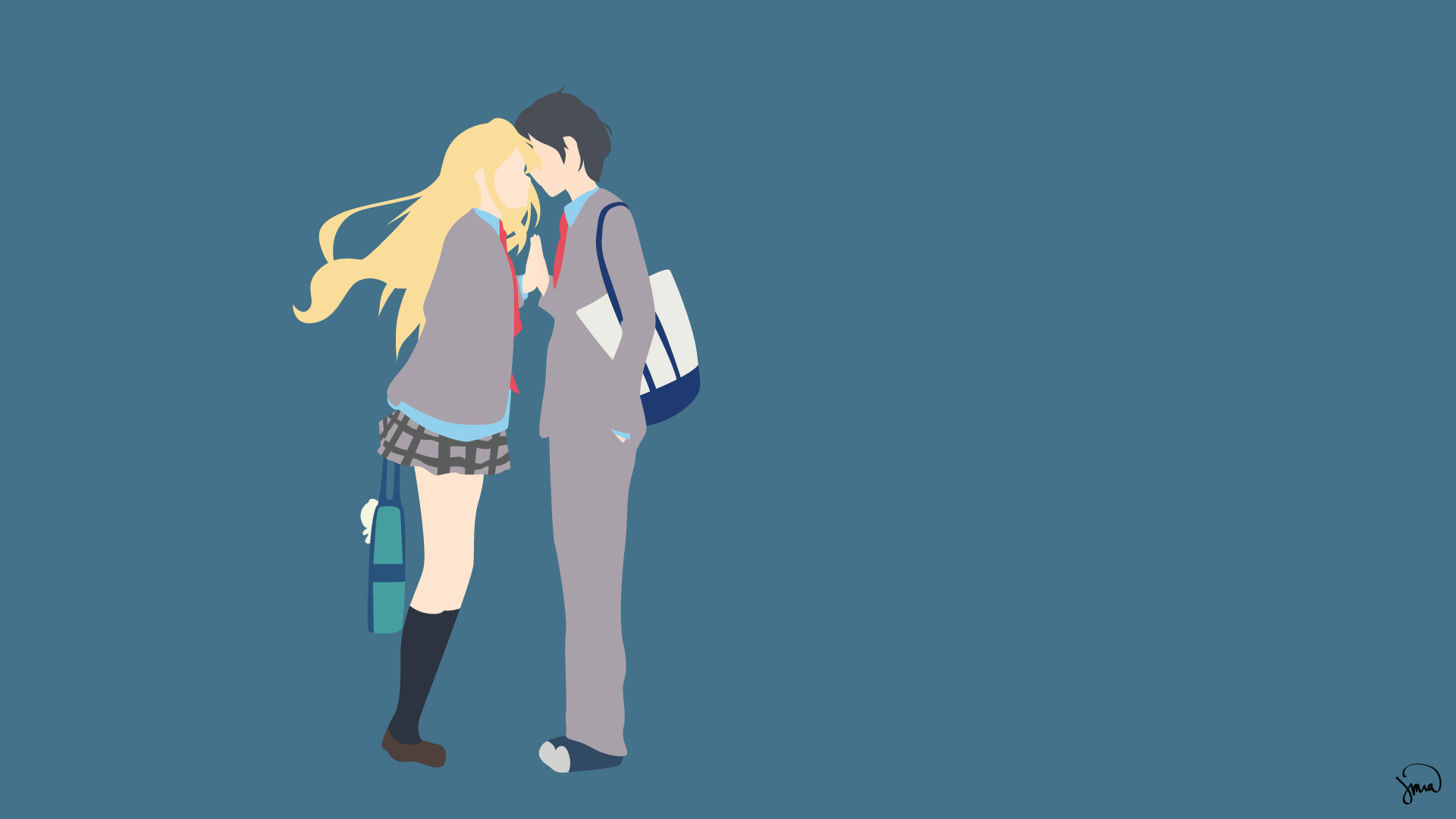 Kaori Miyazono, Kousei Arima, Minimalist vector illustration, Full HD Desktop wallpaper