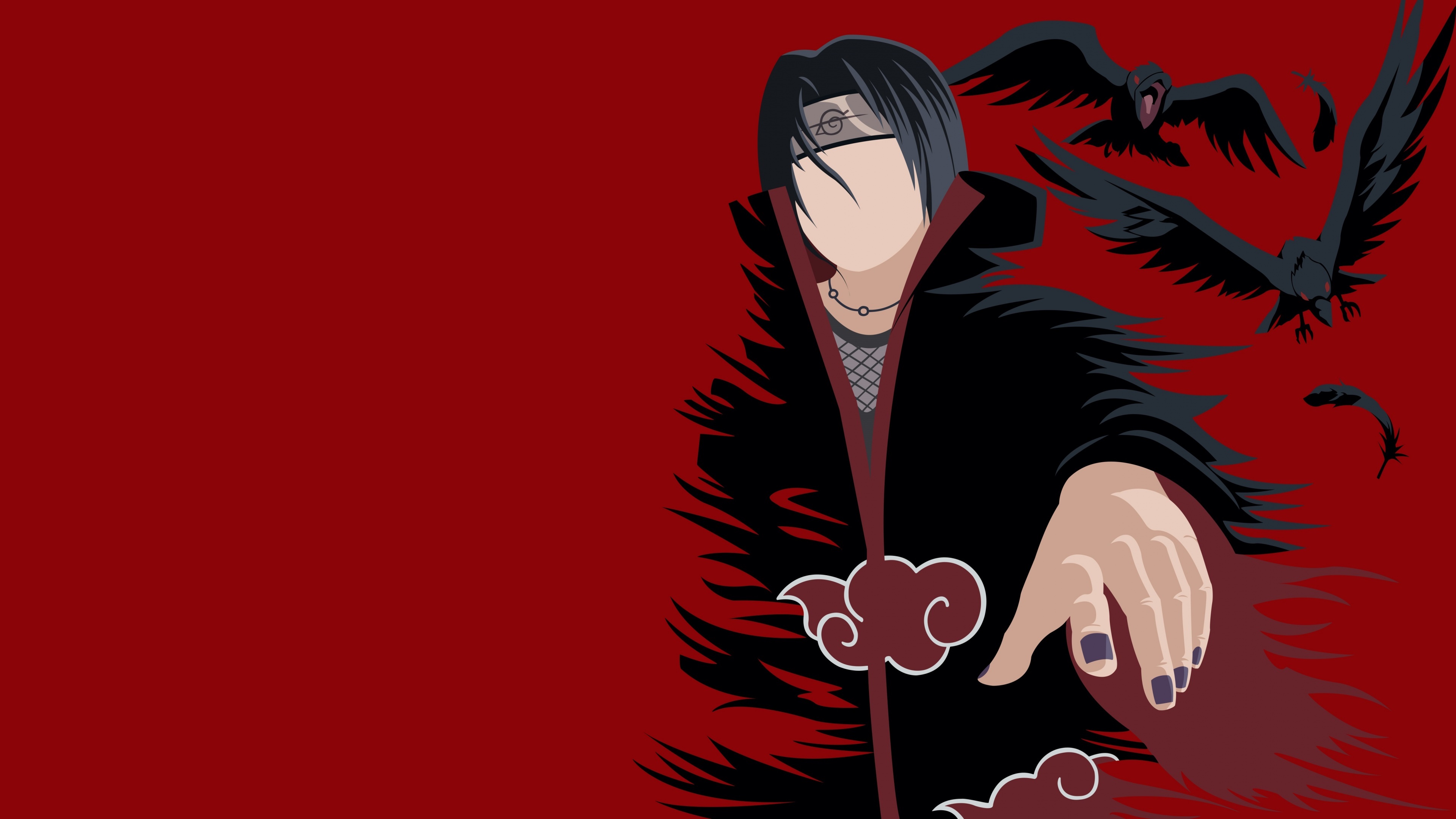 Itachi Uchiha, Akatsuki cloak, flying crows, 4K Desktop wallpaper