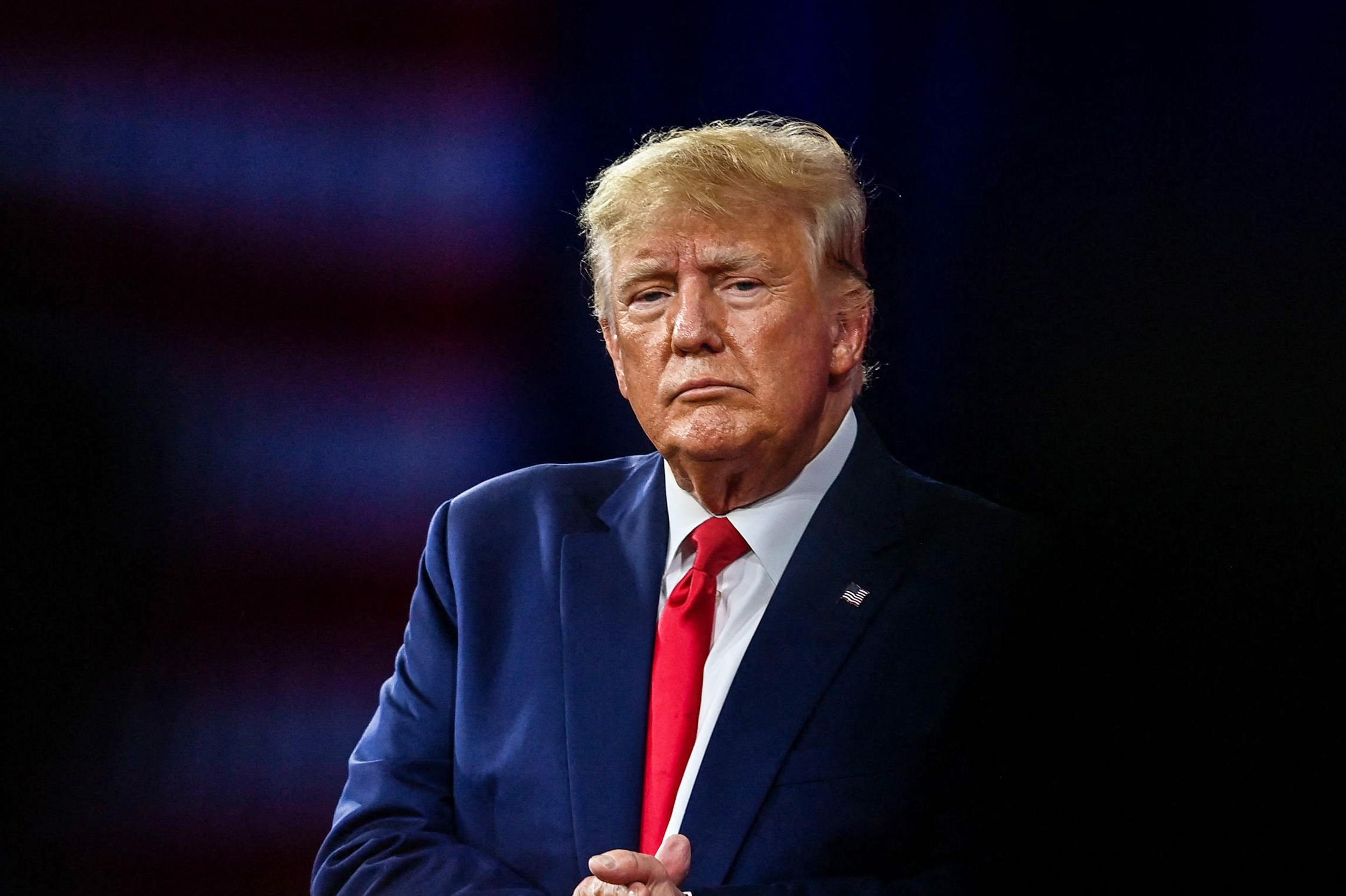 Donald Trump, American flag lapel pin, navy blue suit, HD Desktop wallpaper