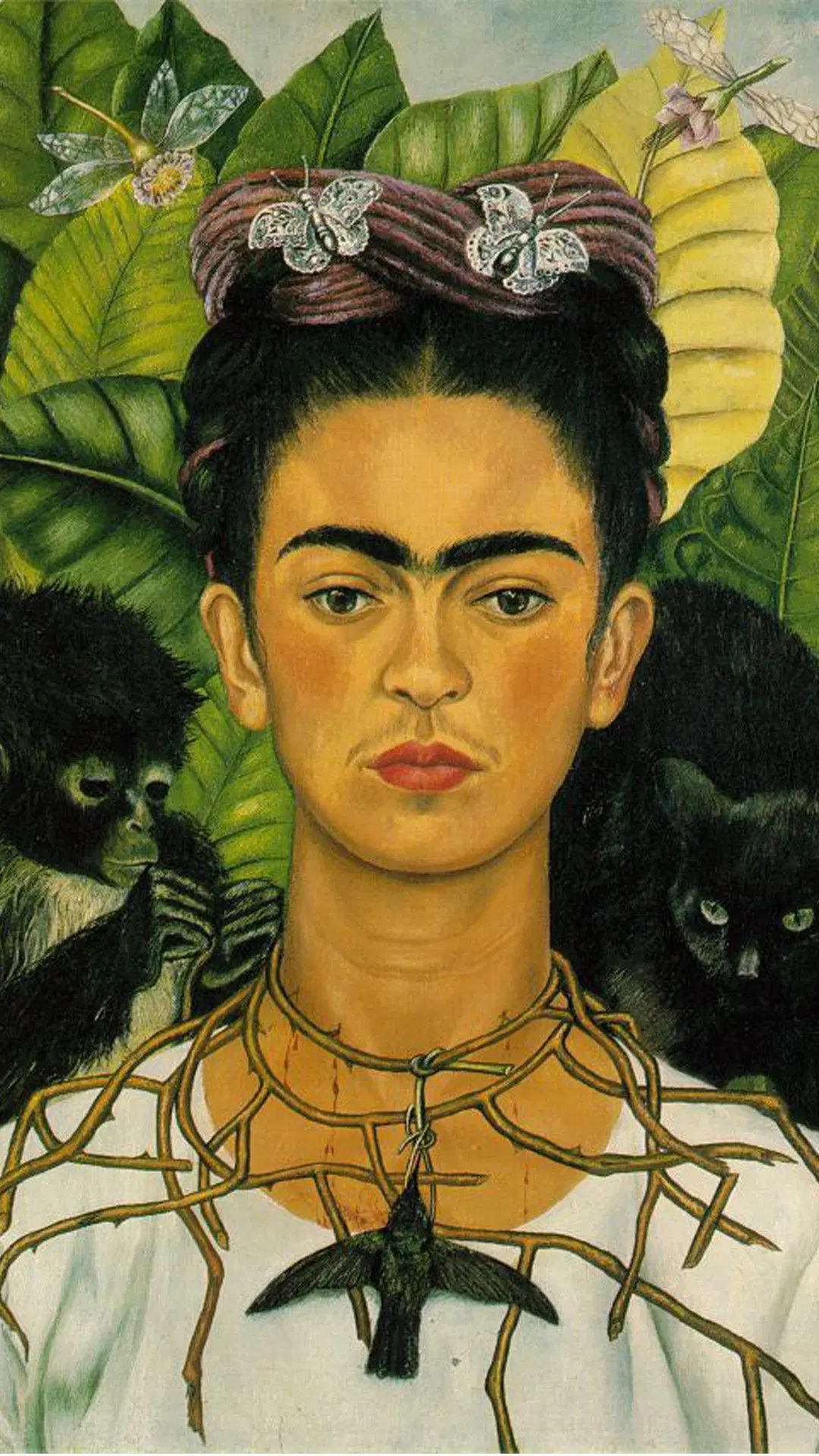 Self-Portrait with Thorn Necklace and Hummingbird, Frida Kahlo Wallpaper, 1080x1920 Full HD Phone