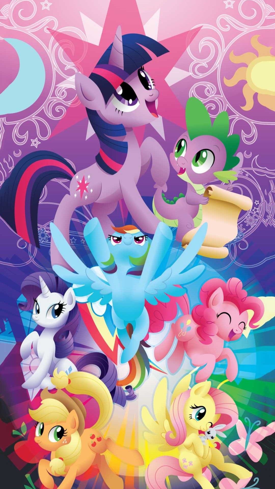 Twilight Sparkle and Spike, Rainbow Dash, Pinkie Pie and Rarity, Fluttershy and Applejack, My Little Pony Friendship Is Magic, Full HD Phone wallpaper