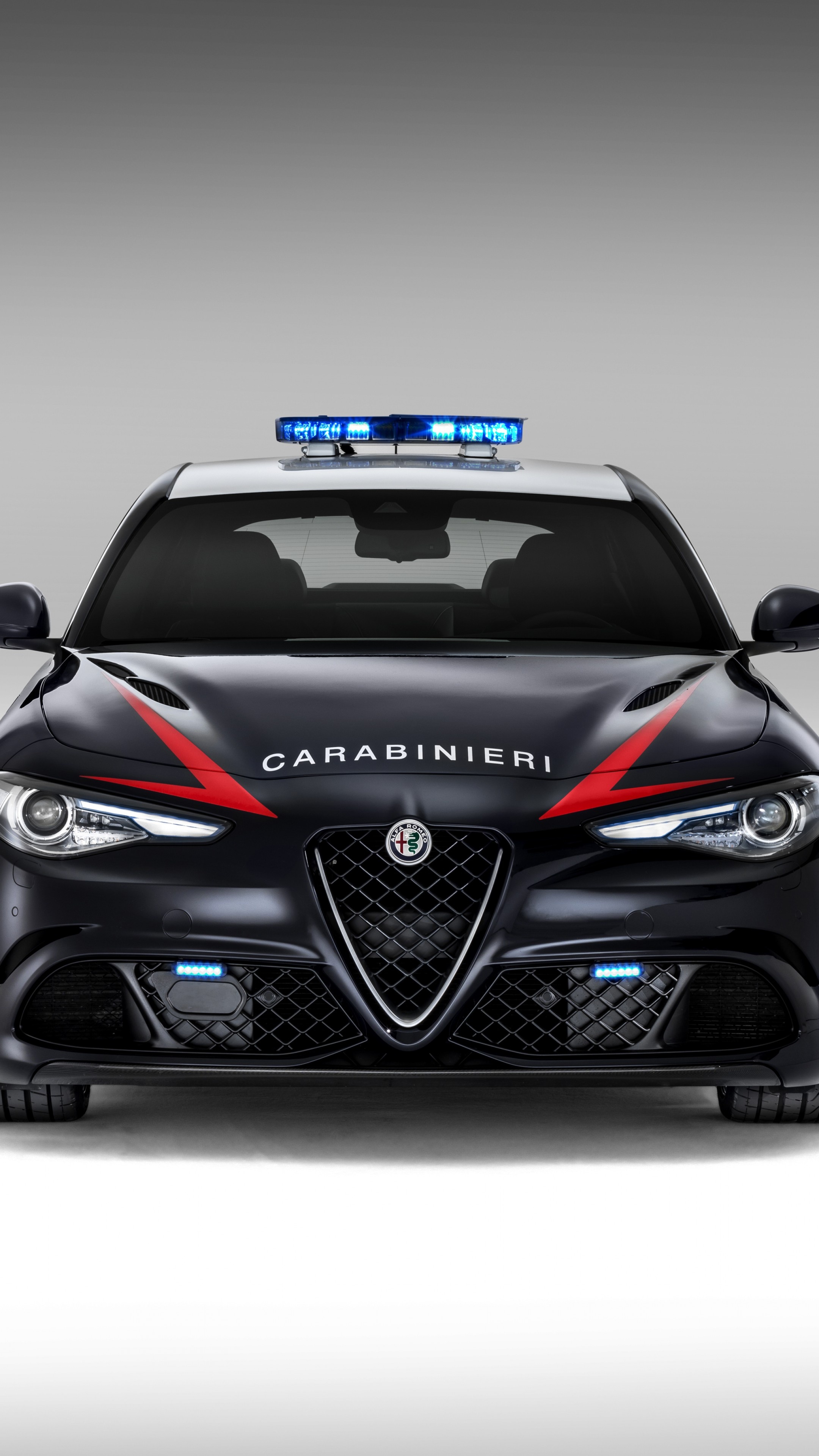 Alfa Romeo Giulia Quadrifoglio Carabinieri, Blue emergency lightbar, Alfa Romeo front grille, 4K Phone wallpaper