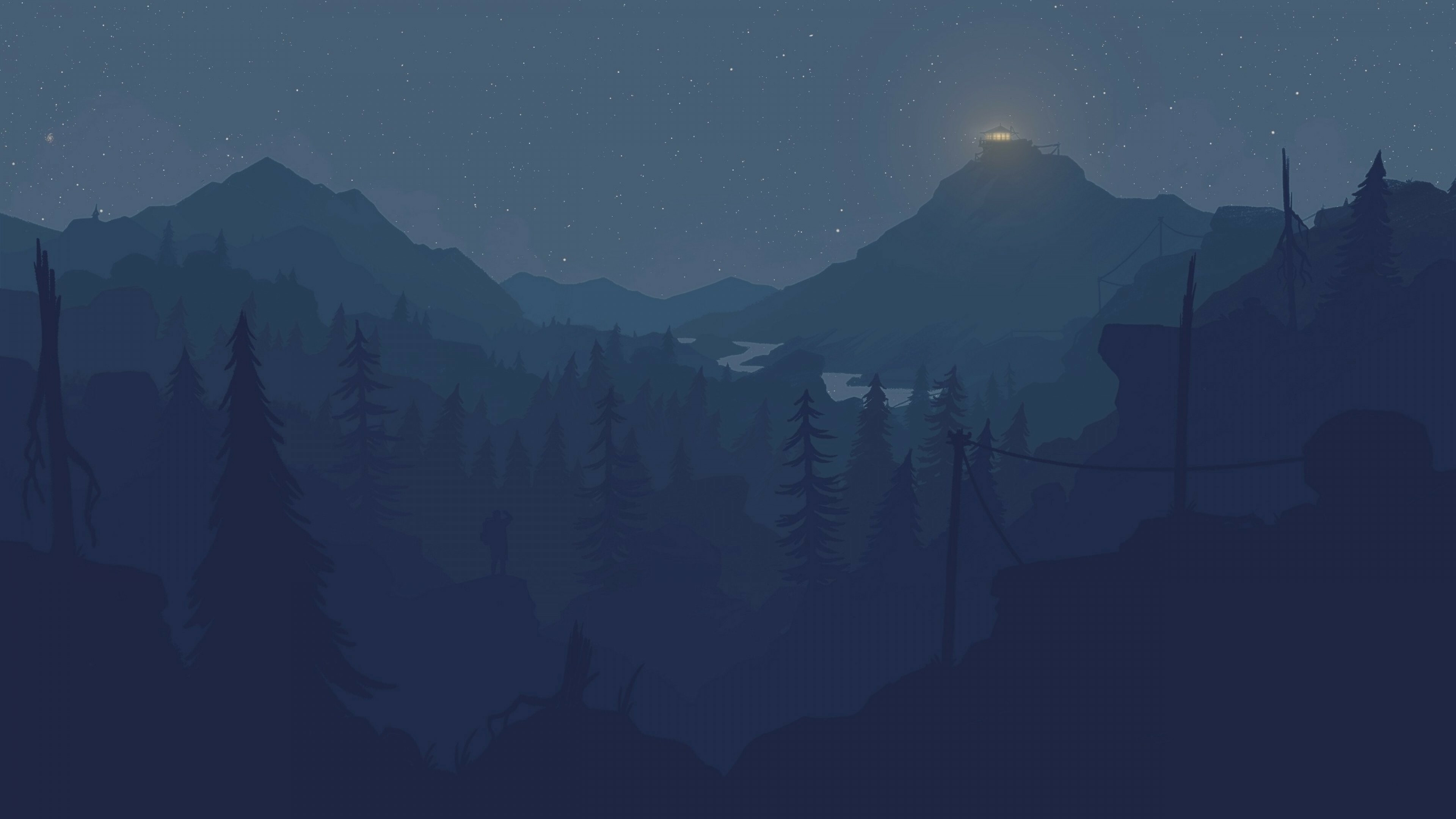 Firewatch, Forest night light, UHD TV wallpapers, Nature's beauty, 3840x2160 4K Desktop