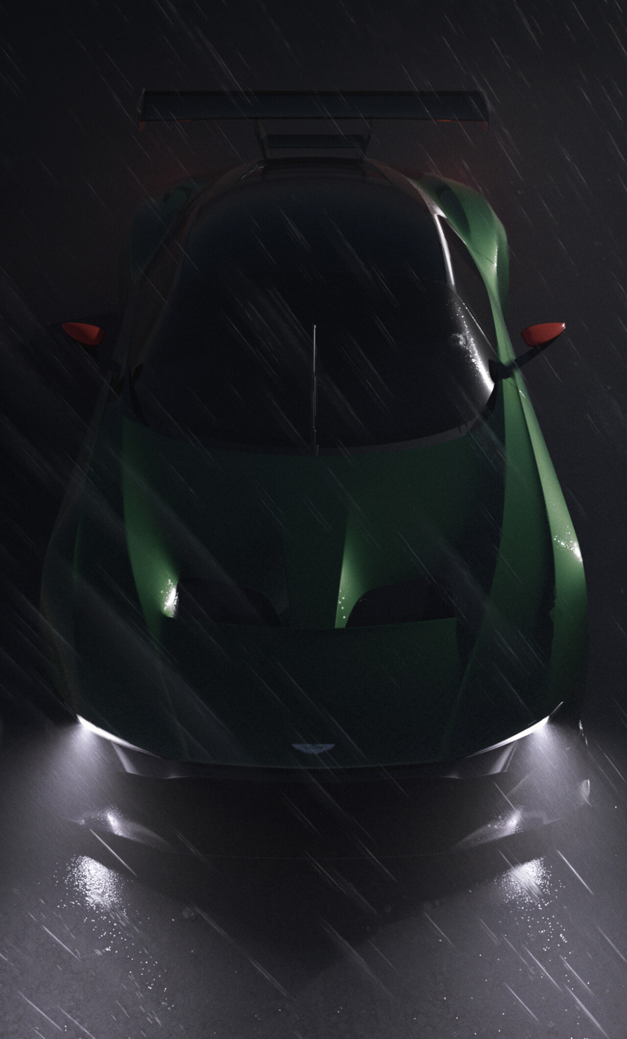 Green Aston Martin, Vulcan, Rain night out, 1280x2120 HD Phone