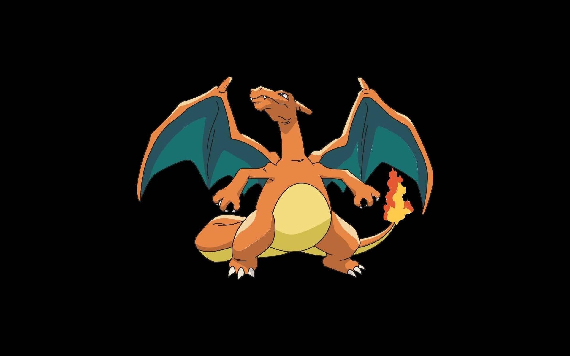 Charizard, Flaming tail tip, Solid black background, HD Desktop wallpaper