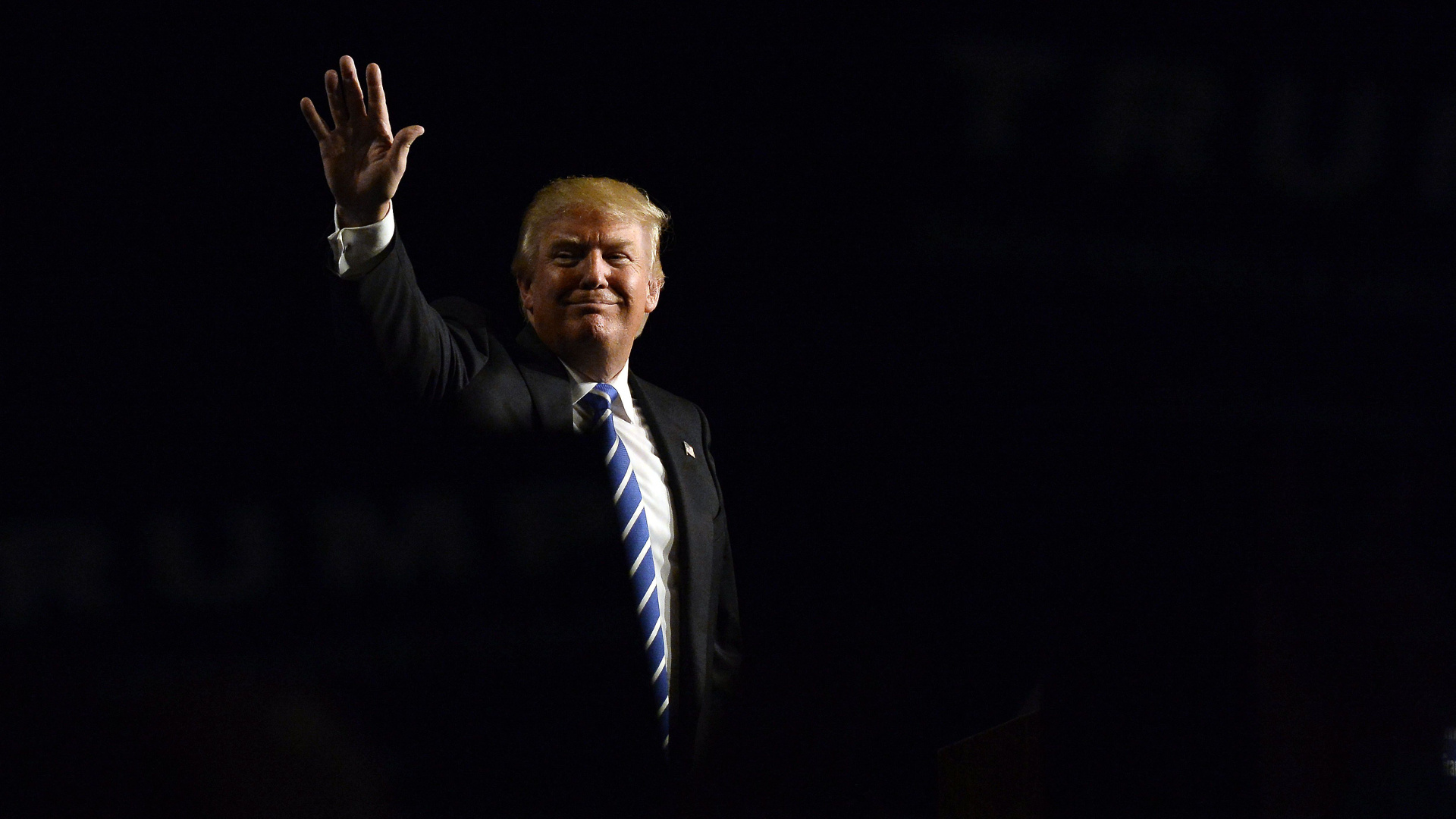 Donald Trump, waving hand, blue striped tie, Full HD Desktop wallpaper