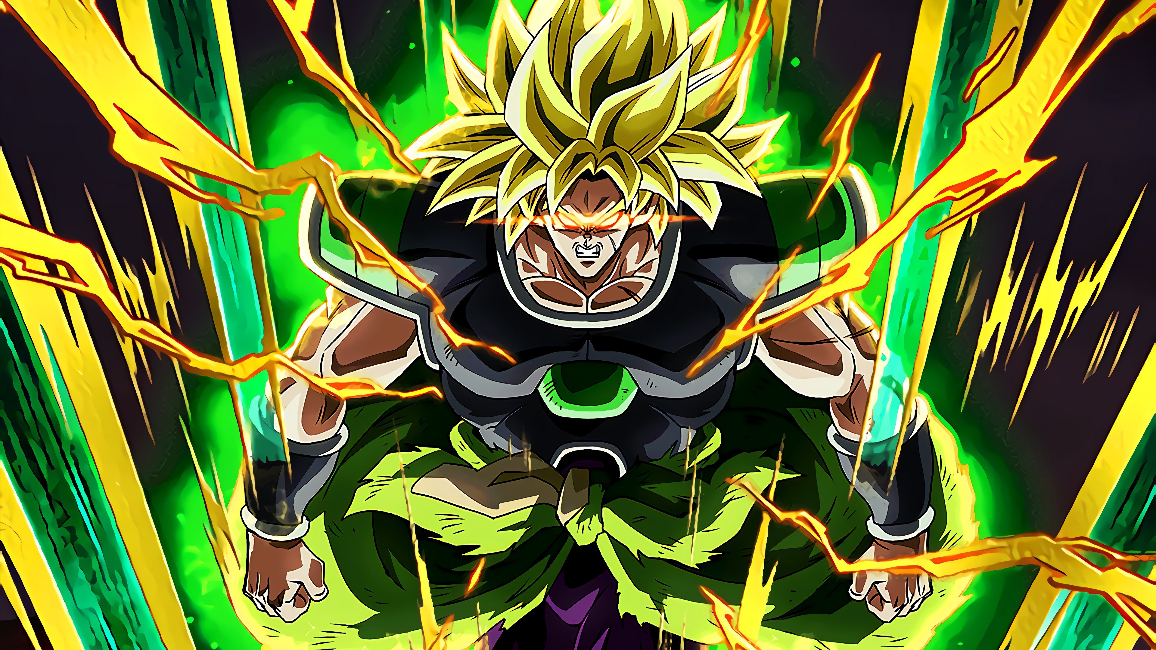 Super Saiyan Broly, Saiyan battle armor, green ki aura, 4K Desktop wallpaper