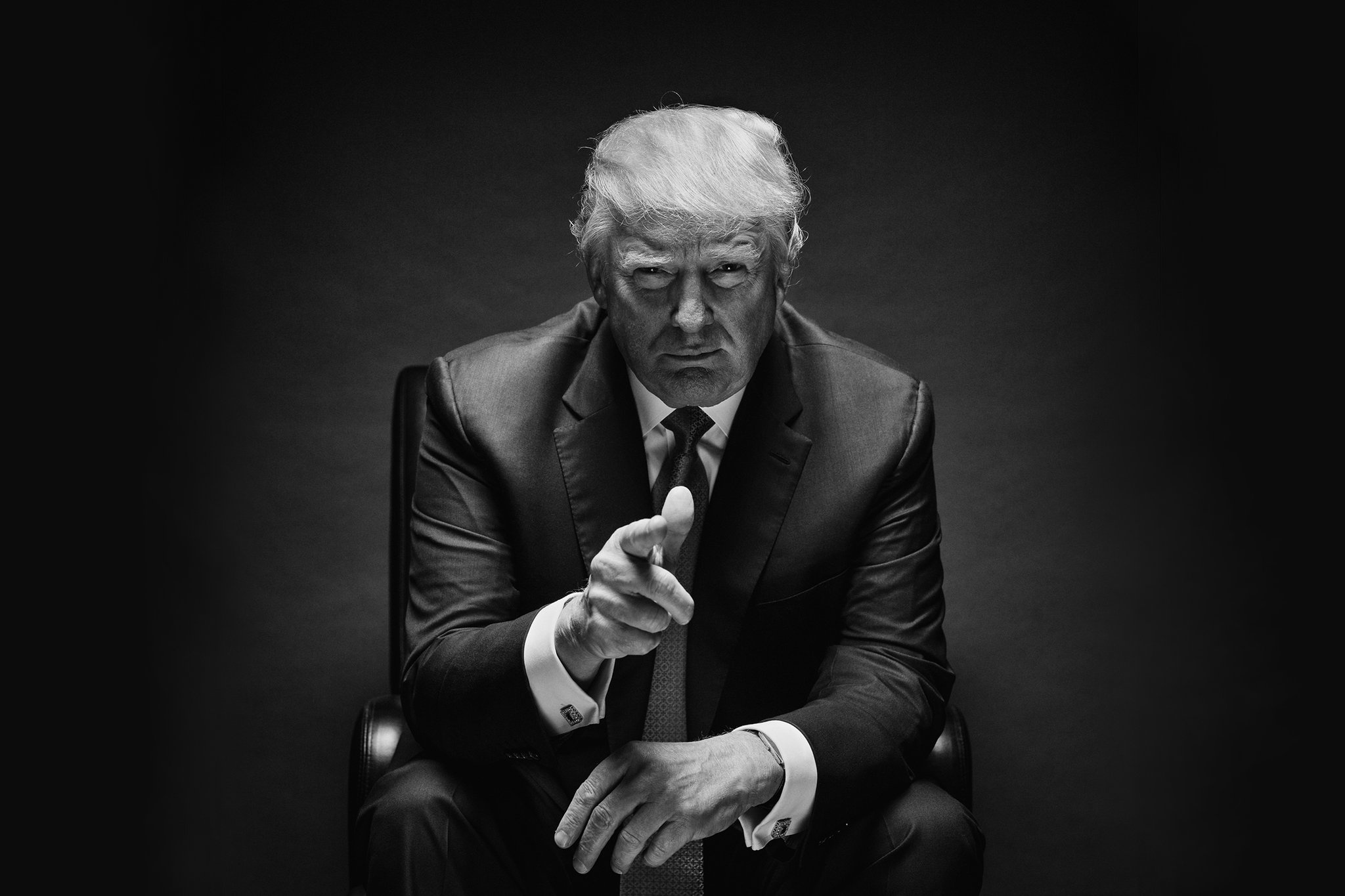 Donald Trump, black business suit, black leather armchair, HD Desktop wallpaper