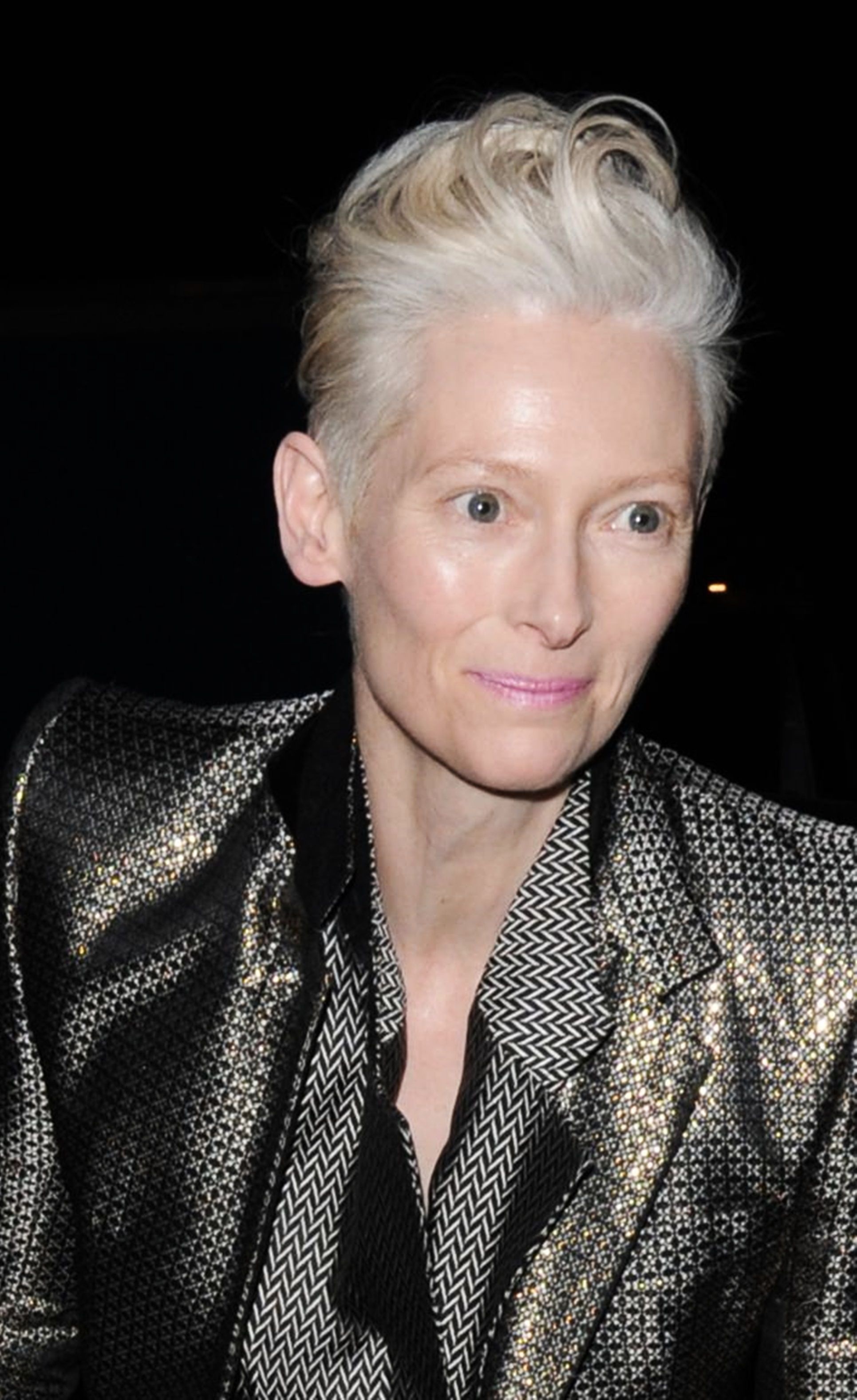 Tilda Swinton, Haider Ackermann collaboration, Striking silver hair, Ageless allure, 1940x3160 HD Phone