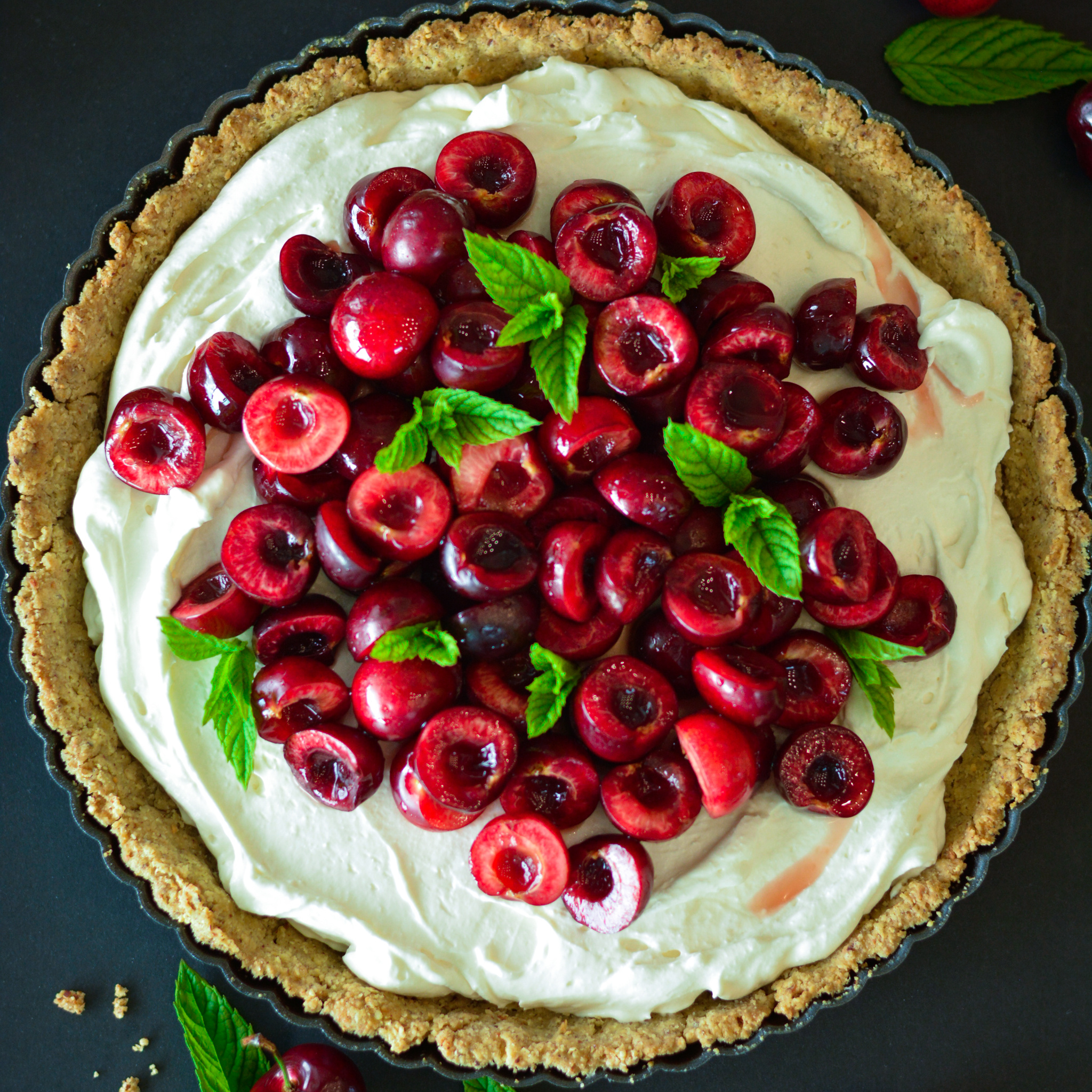 Fresh cherry tart, Around the world in eighty dishes, Bursting with summer flavors, Perfectly balanced sweetness, 2050x2050 HD Phone