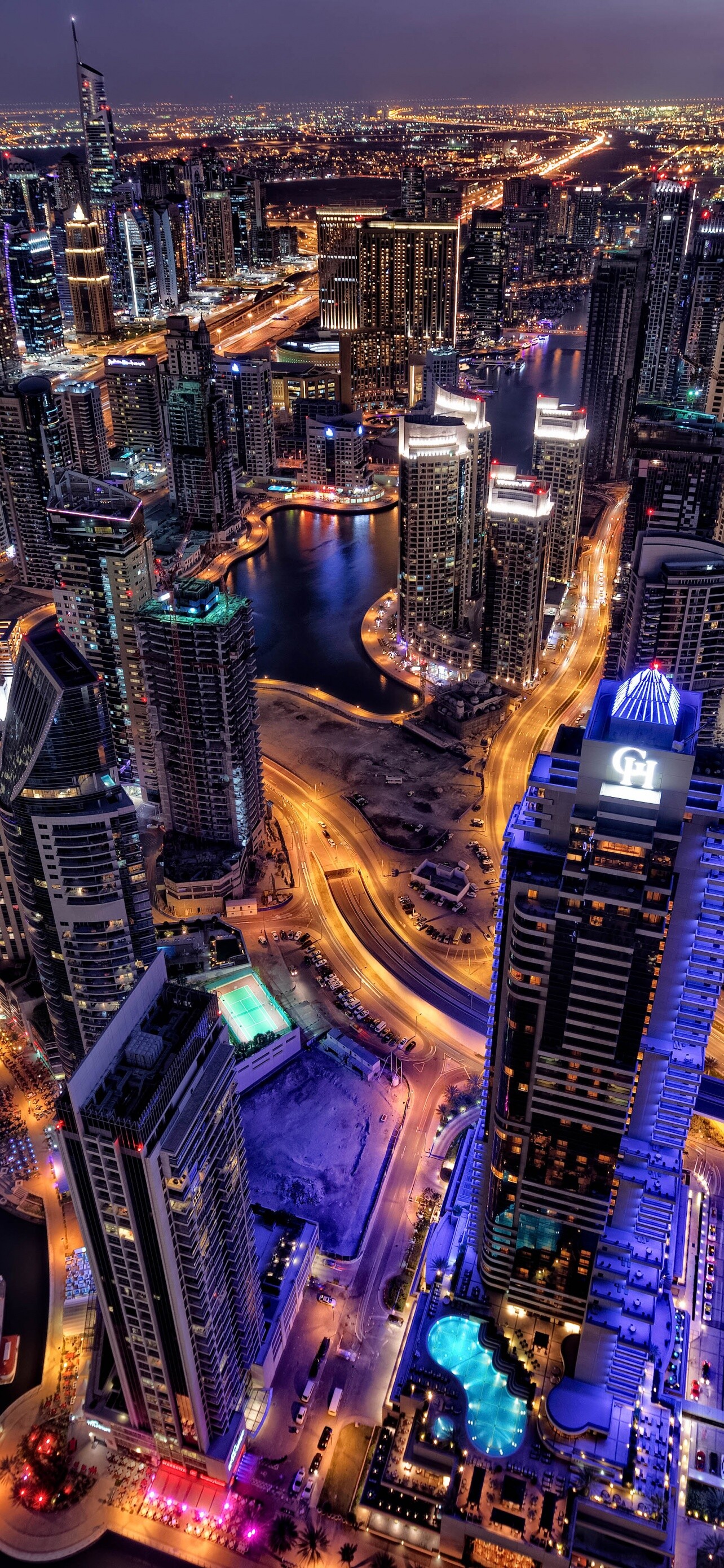 Dubai cityscape, Aerial view, Skyscrapers, Urban world, 1290x2780 HD Phone