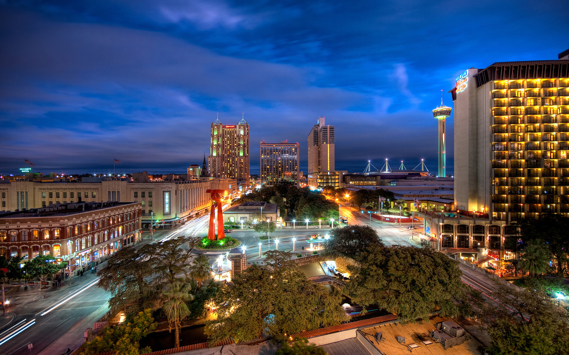 USA Texas night, Skyscraper of San Antonio, Tower of the Americas, Night skyline, 1920x1200 HD Desktop