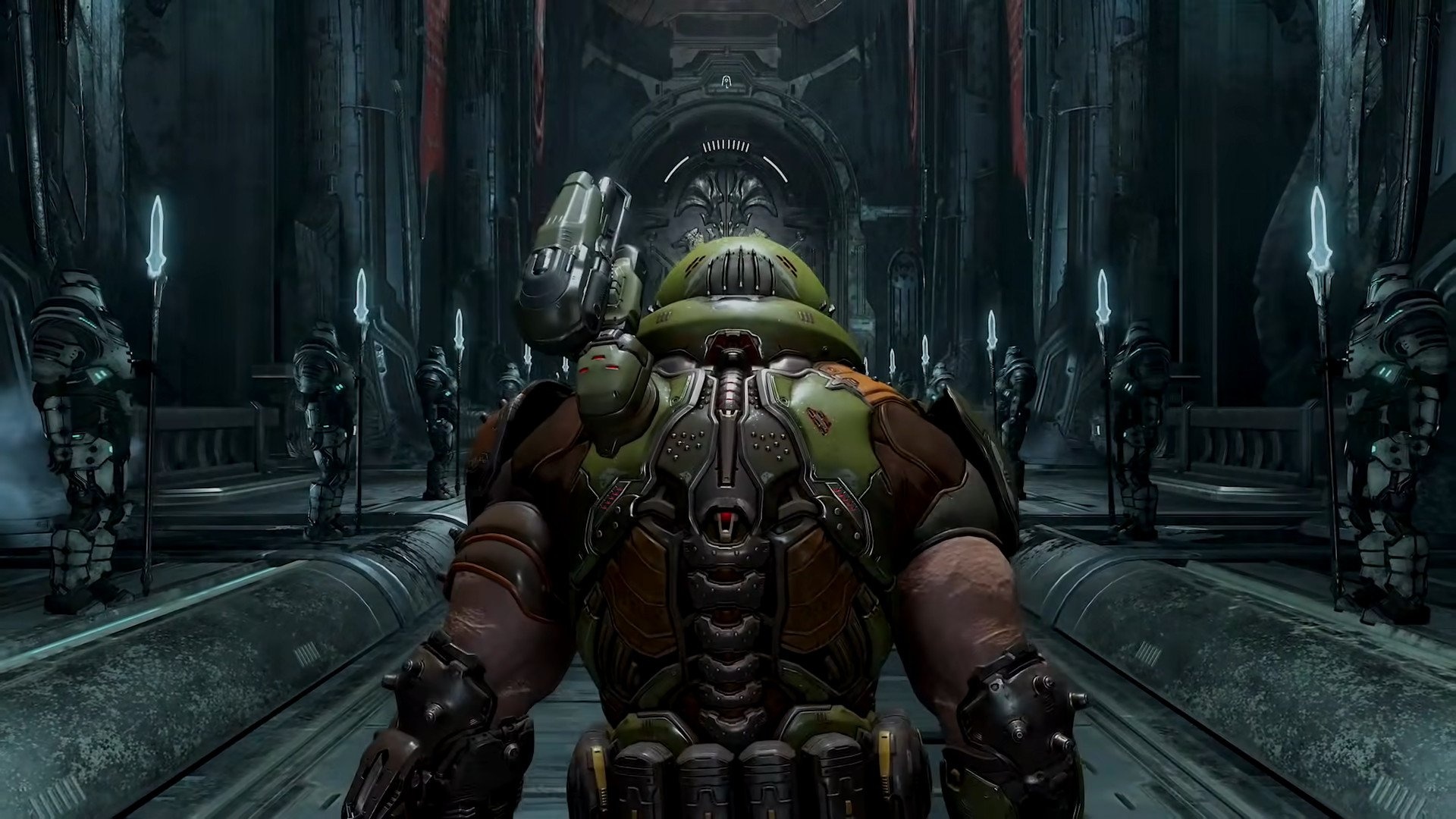 Doom Slayer Praetor Suit, Night Sentinel guards, Sentinel Prime hall, Full HD Desktop wallpaper