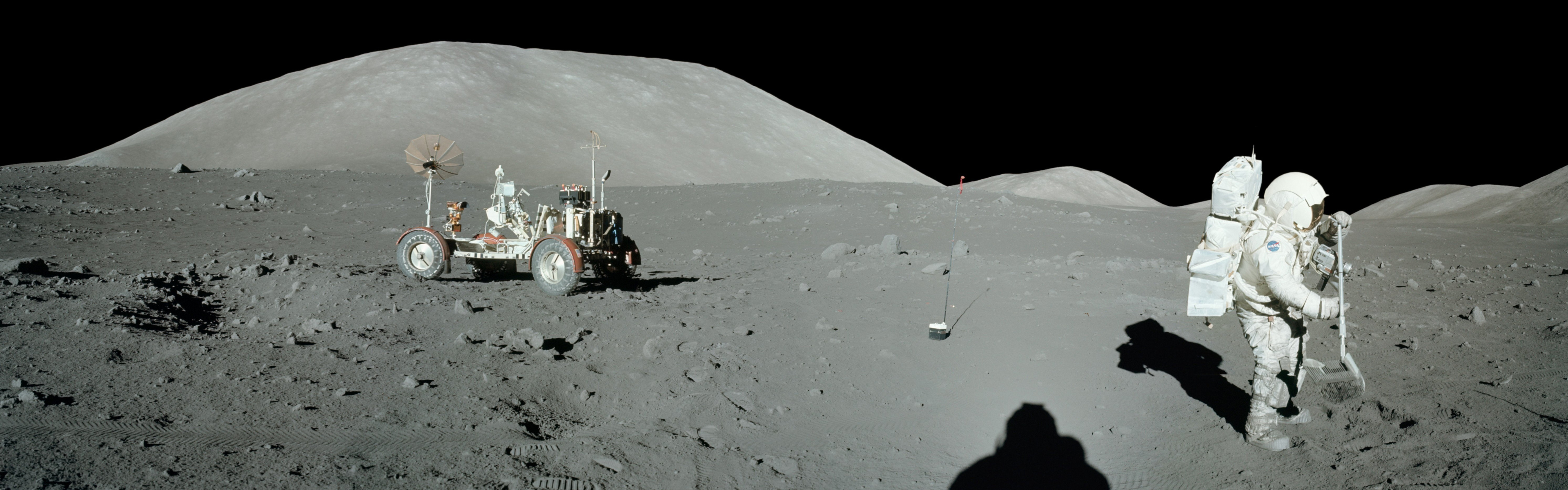 Dual monitor wallpaper, Lunar landing scene, Astronaut's perspective, Astronaut wallpaper, 3840x1200 Dual Screen Desktop