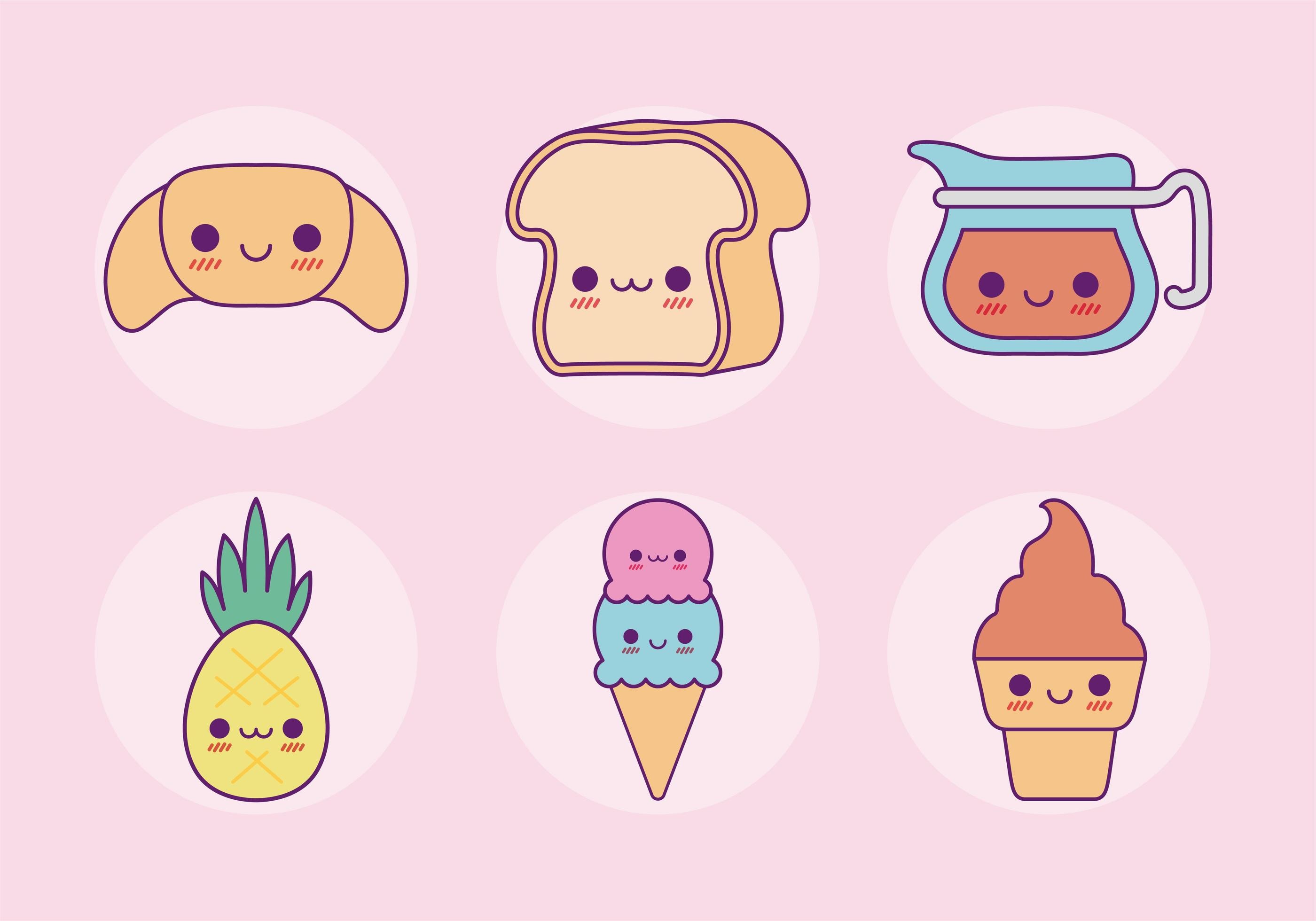 Kawaii, Cute food set, Cartoon design, Vector illustrations, 2800x1960 HD Desktop