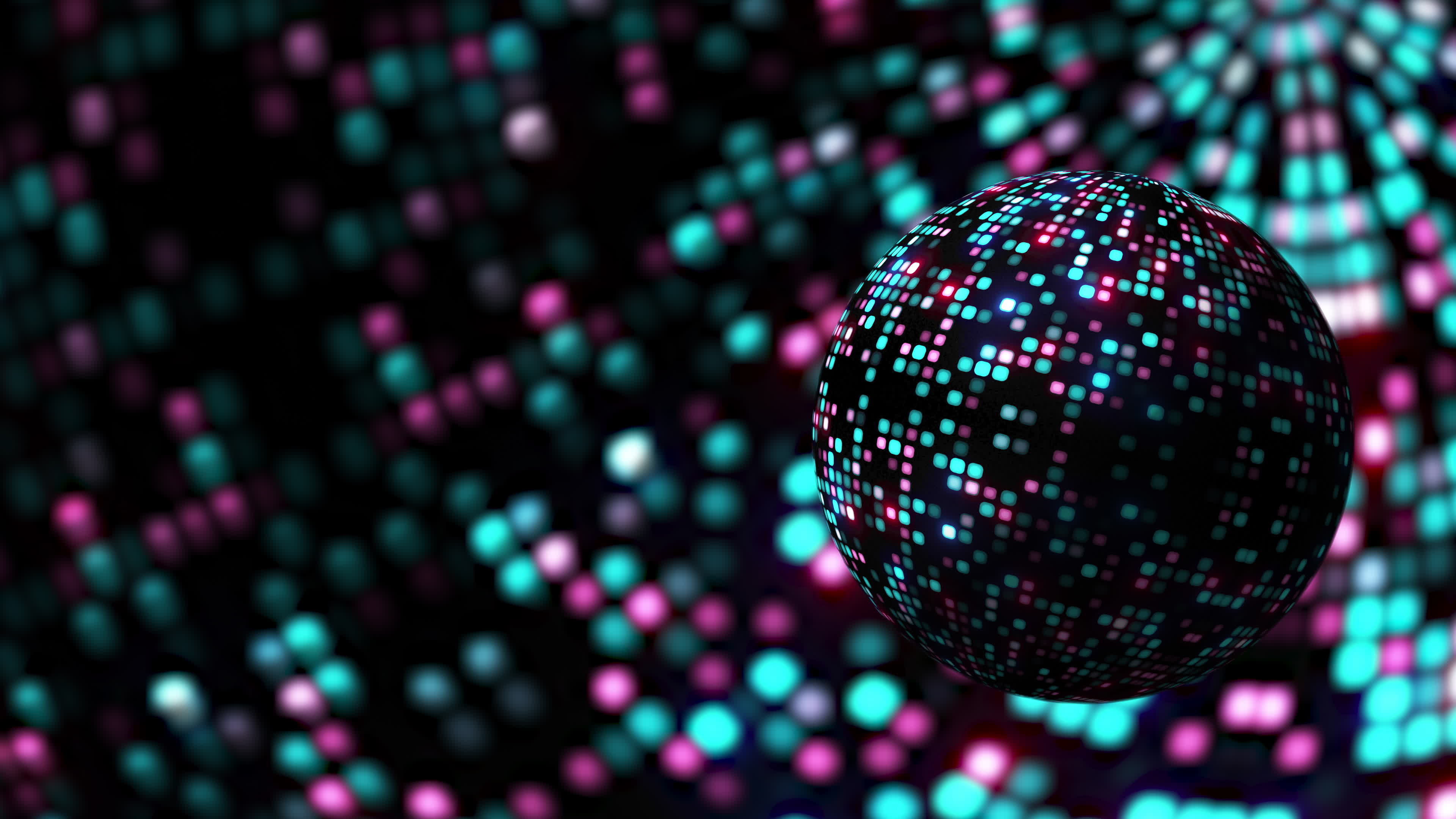 Glowing disco ball, Neon colors, Futuristic design, Eye-catching rotation, 3840x2160 4K Desktop