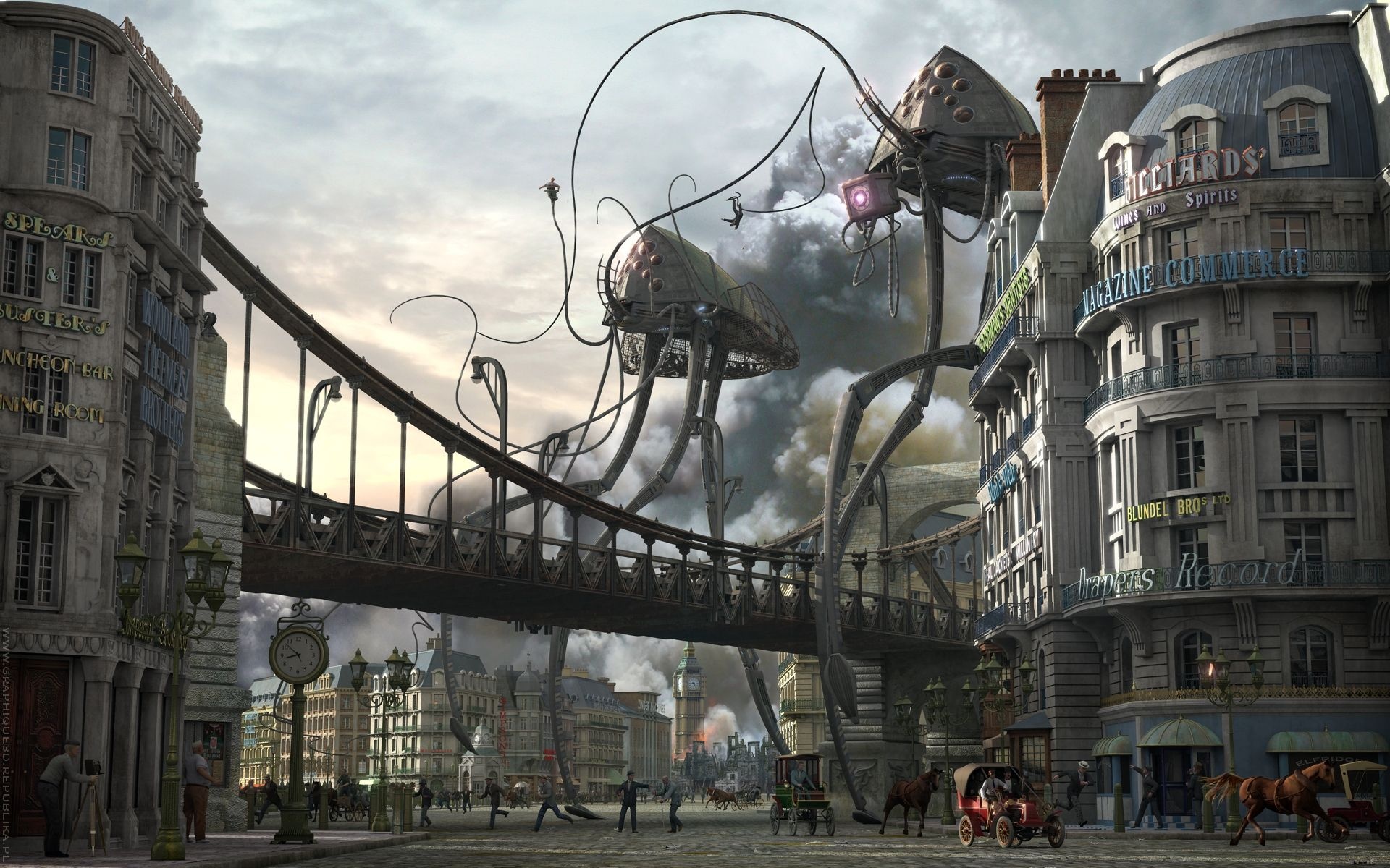 War of the Worlds, H.G. Wells, Steampunk Mundos Extraterrestres, Men Hunting, 1920x1200 HD Desktop