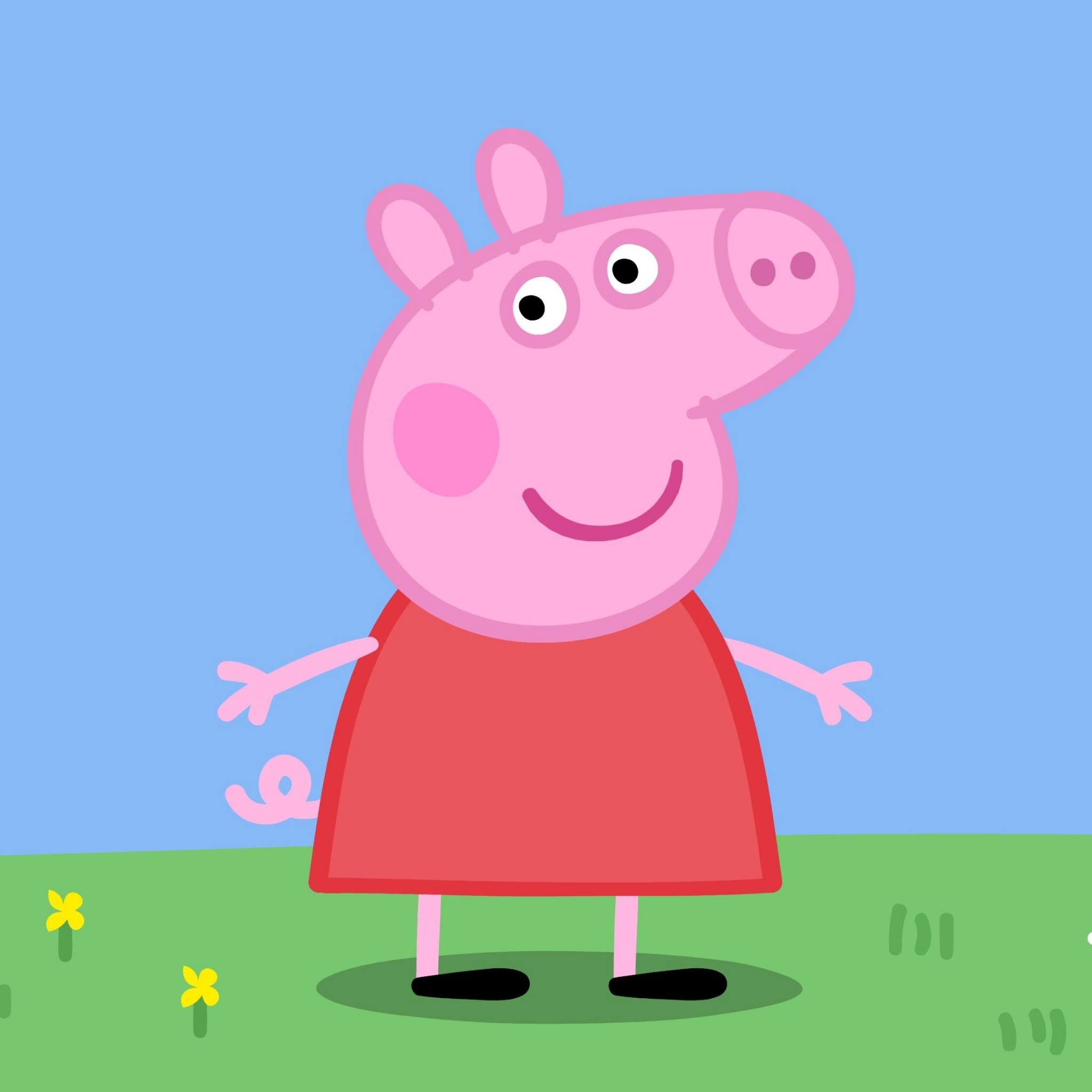 Peppa Pig, Red cartoon dress, Green grassy hill, HD Phone wallpaper