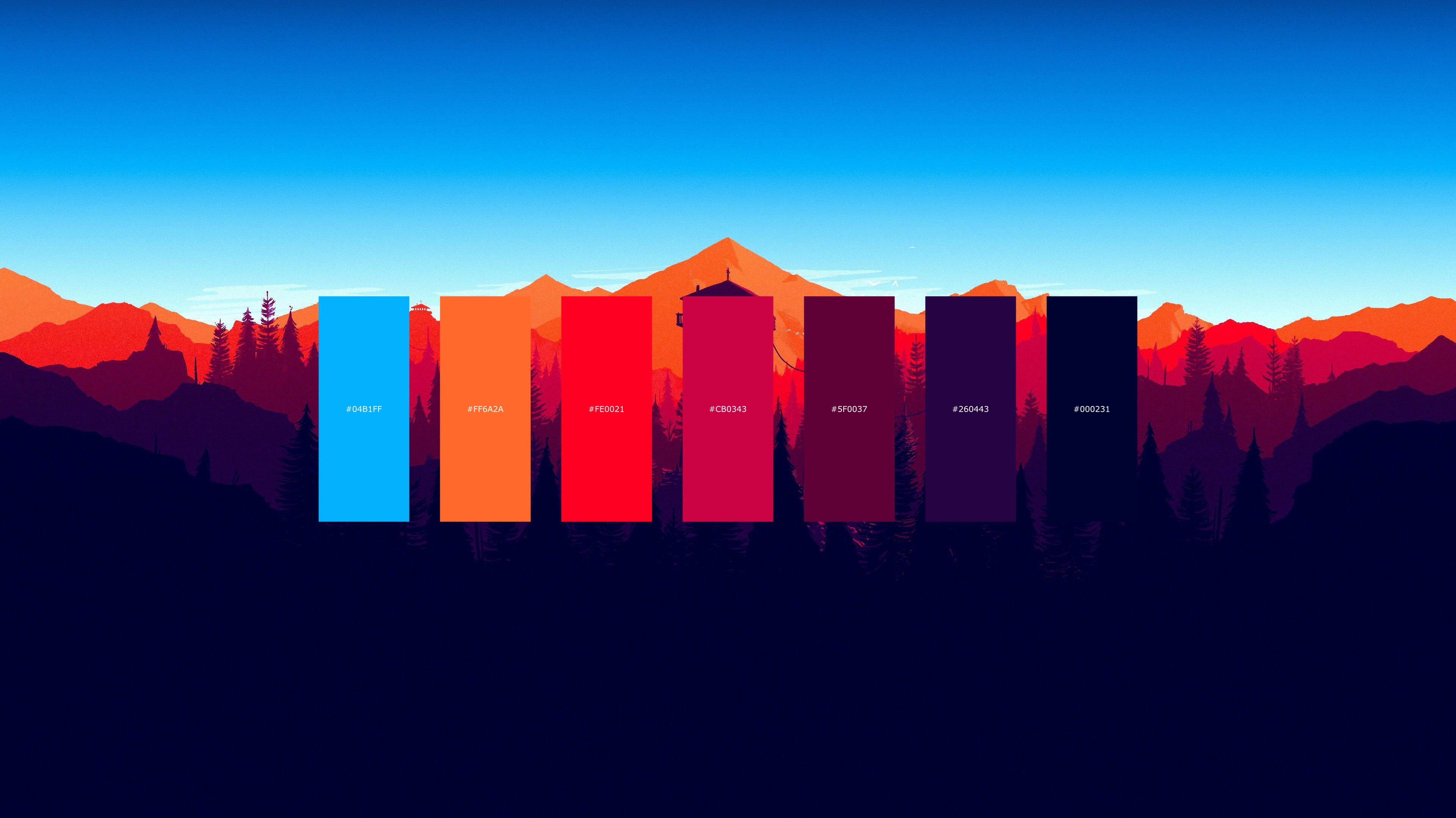 Firewatch morning color palette, Warm colors, RWallpaper, 3840x2160 4K Desktop