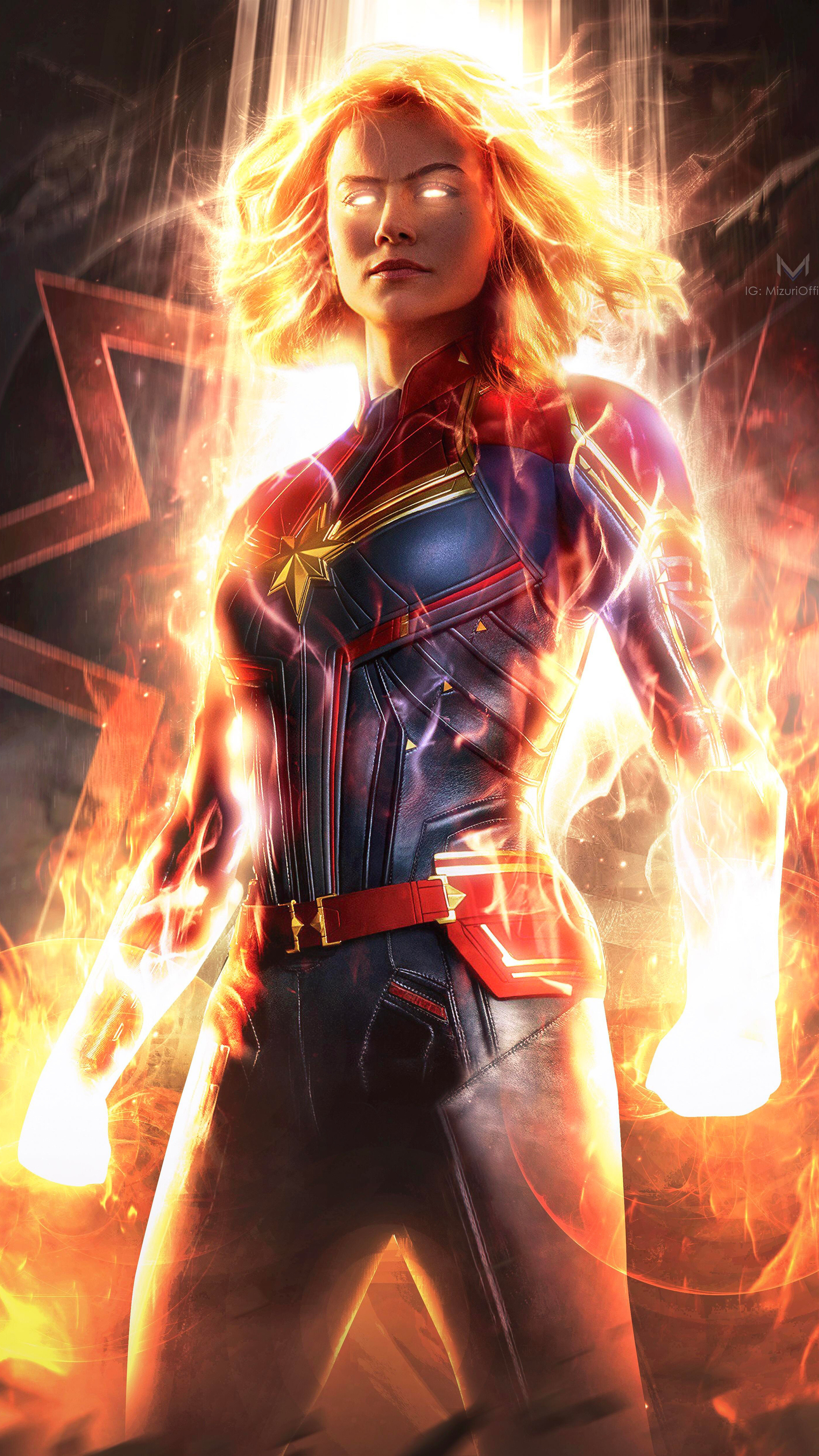 Brie Larson, Captain Marvel, Official Art, Sony Xperia, 2160x3840 4K Phone