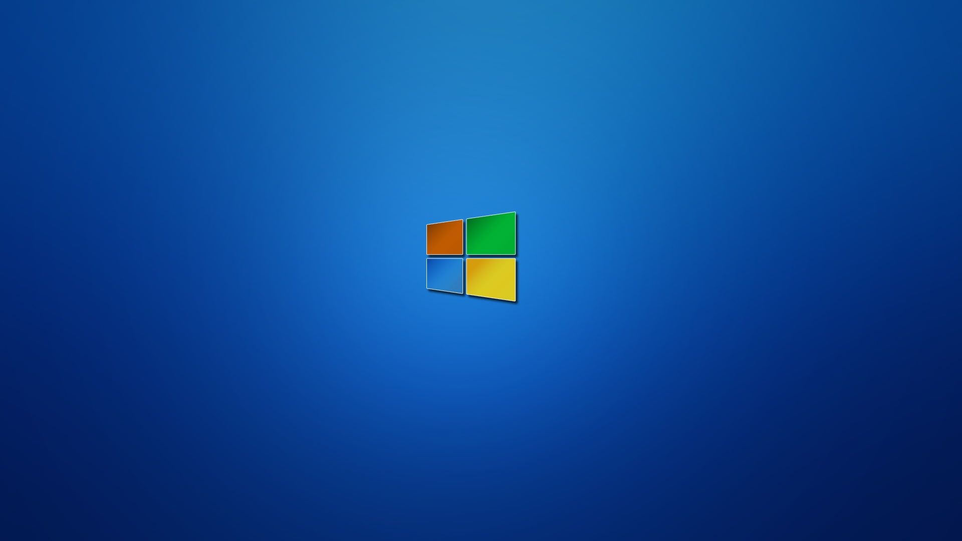Microsoft Windows logo, four-color perspective emblem, vignetted blue gradient, Full HD Desktop wallpaper
