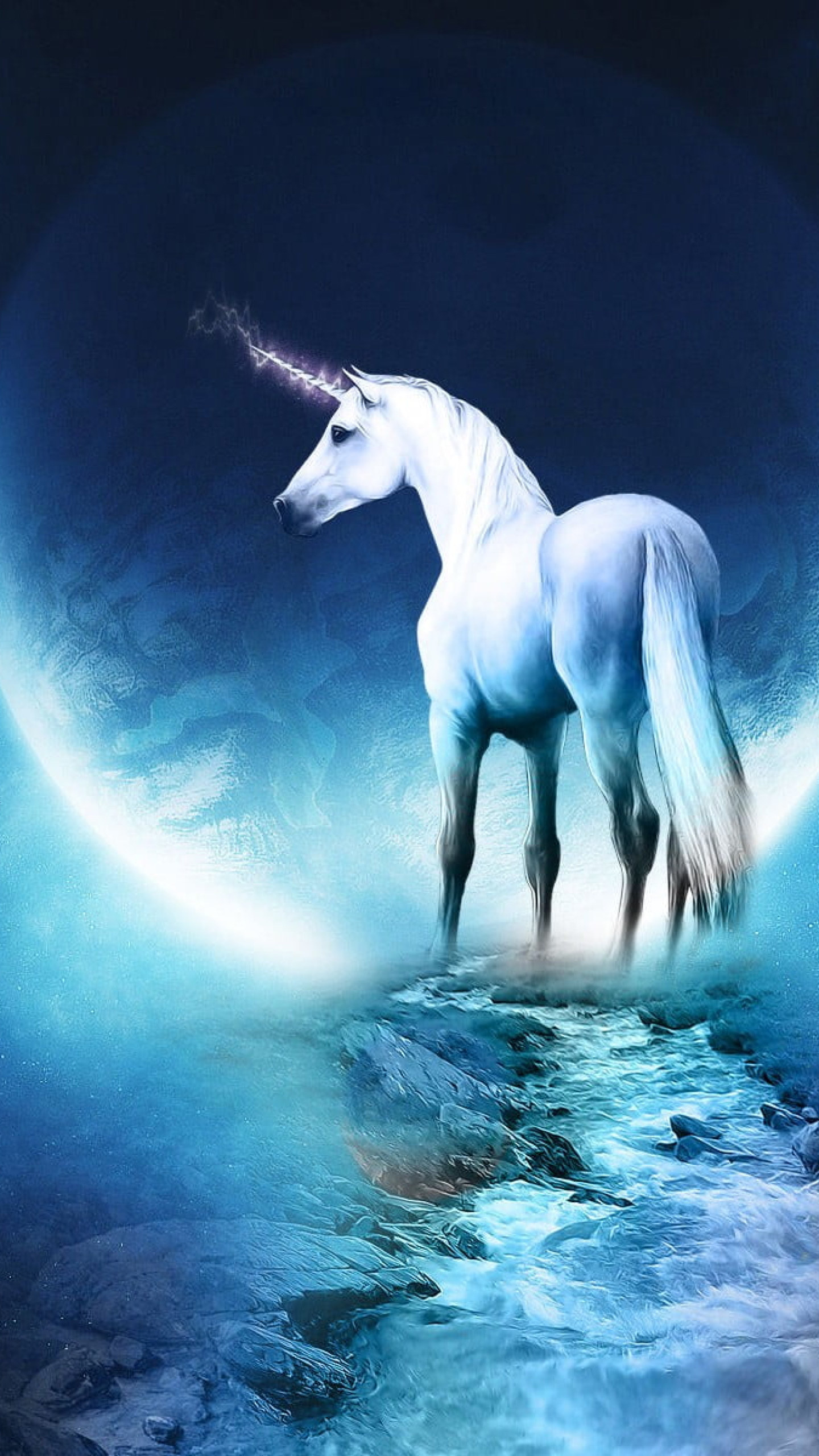 White unicorn graphic, Unicorns blue nature, Water wallpaper for you, HD, 1440x2560 HD Phone