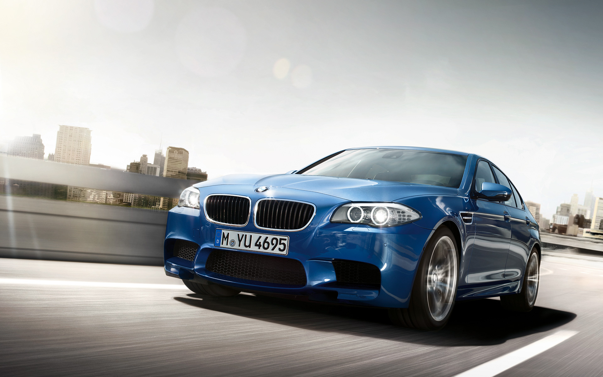 BMW M5 F10, license plate M YU 4695, Monte Carlo Blue Metallic, HD Desktop wallpaper