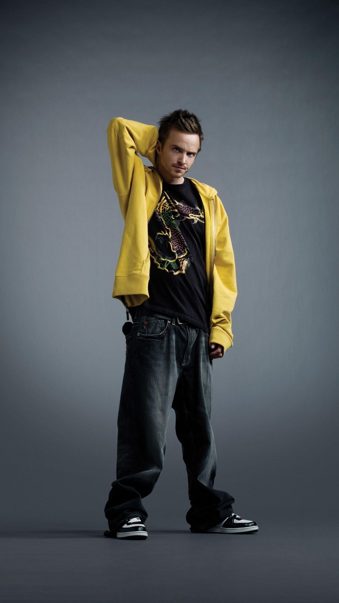 Jesse Pinkman, Aaron Paul, yellow zip-up hoodie, Full HD Phone wallpaper