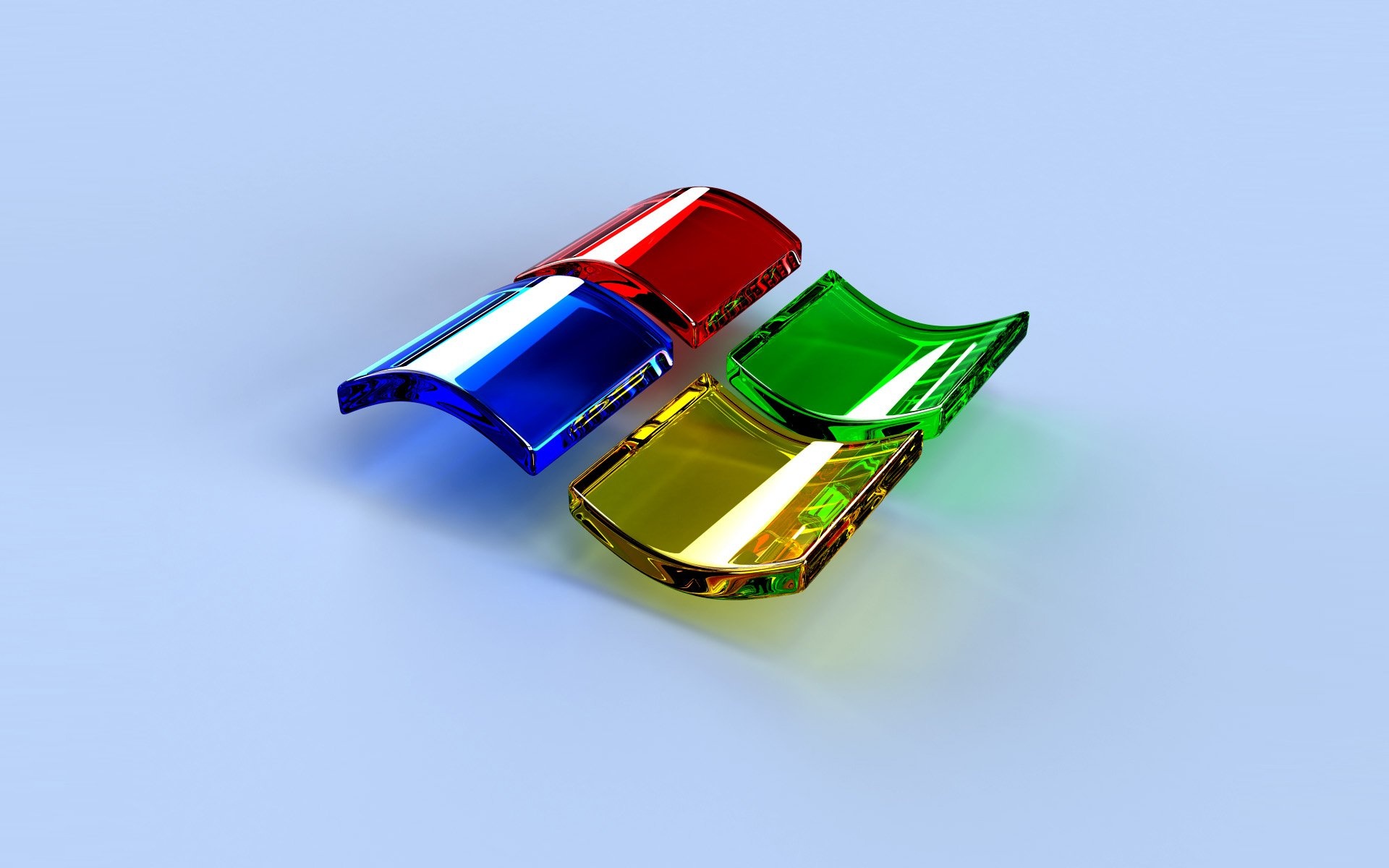 Microsoft Windows logo, glossy 3D glass tiles, light blue surface, HD Desktop wallpaper