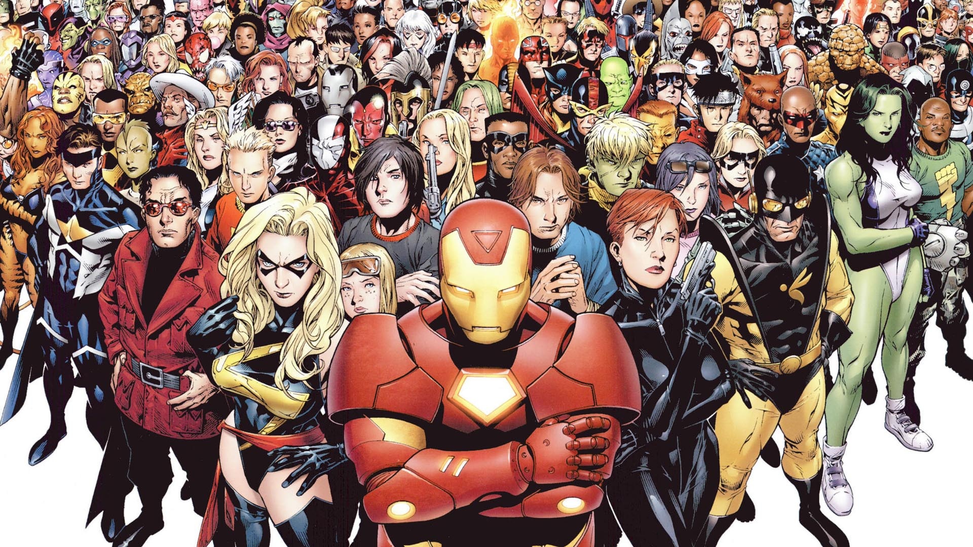 Iron Man, Ms. Marvel Carol Danvers, Black Widow Natasha Romanoff, Yellowjacket Hank Pym, Marvel Comics characters ensemble, Full HD Desktop wallpaper