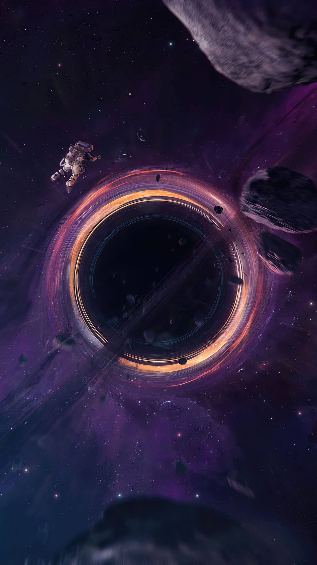 Black hole, Astronauts Wallpaper, 1080x1920 Full HD Phone