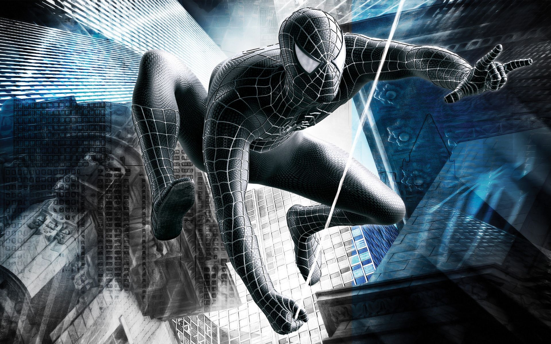 Black Suit Spider-Man, Spider-Man 3, New York City skyscrapers, HD Desktop wallpaper