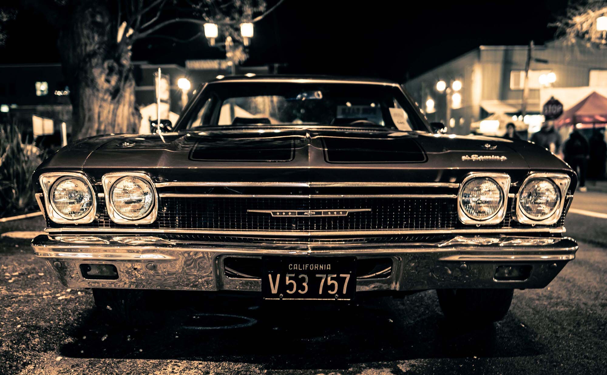 1968 Chevrolet Chevelle SS, California license plate V53 757, chrome front grille, HD Desktop wallpaper