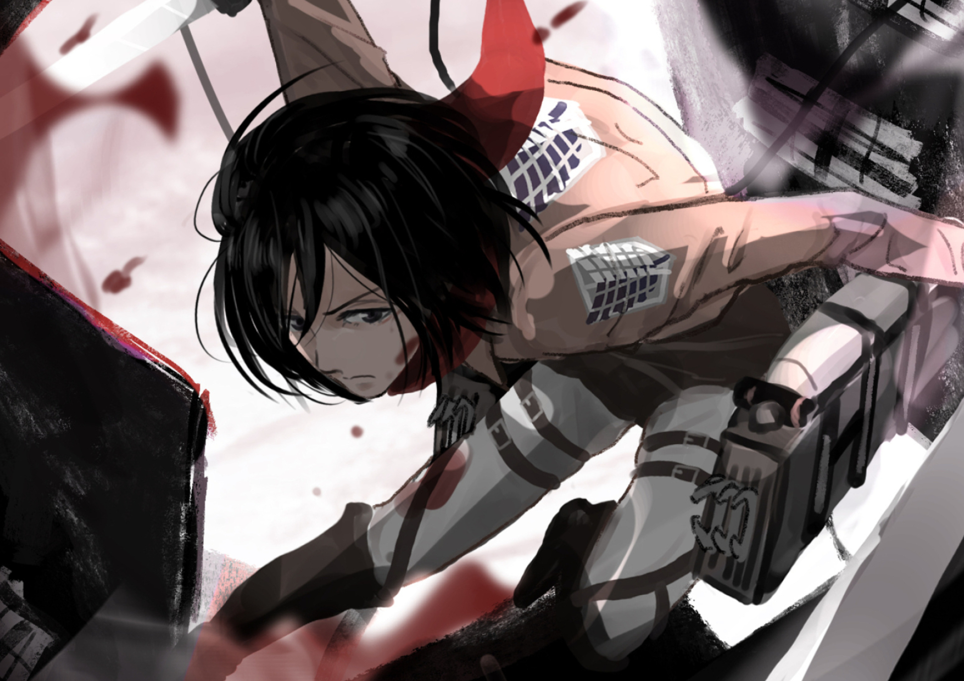 Mikasa Ackerman, Survey Corps uniform, Omni-directional mobility gear, HD Desktop wallpaper