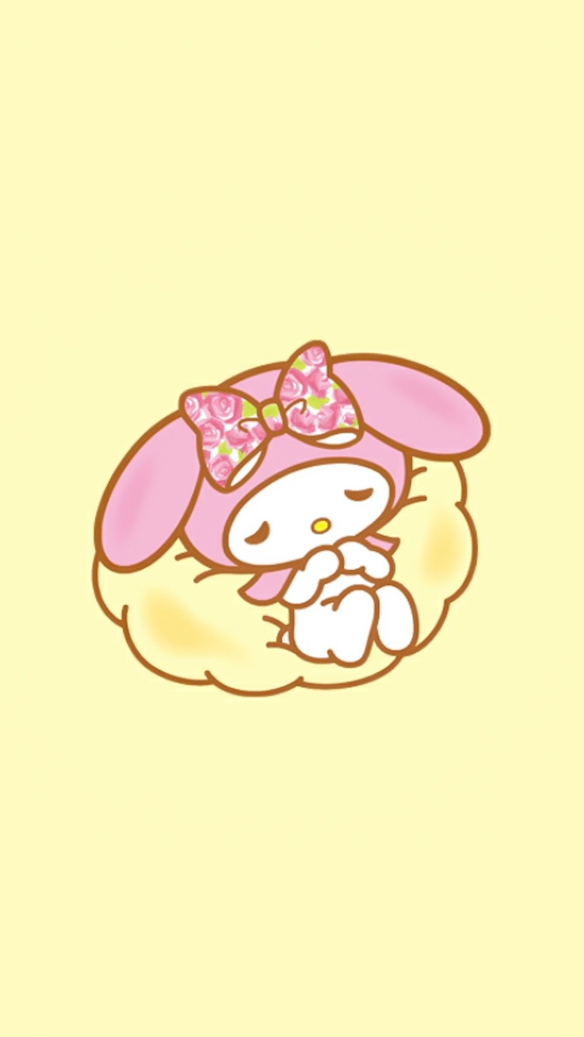 sleeping My Melody, rose floral bow, fluffy cloud cushion, HD Phone wallpaper