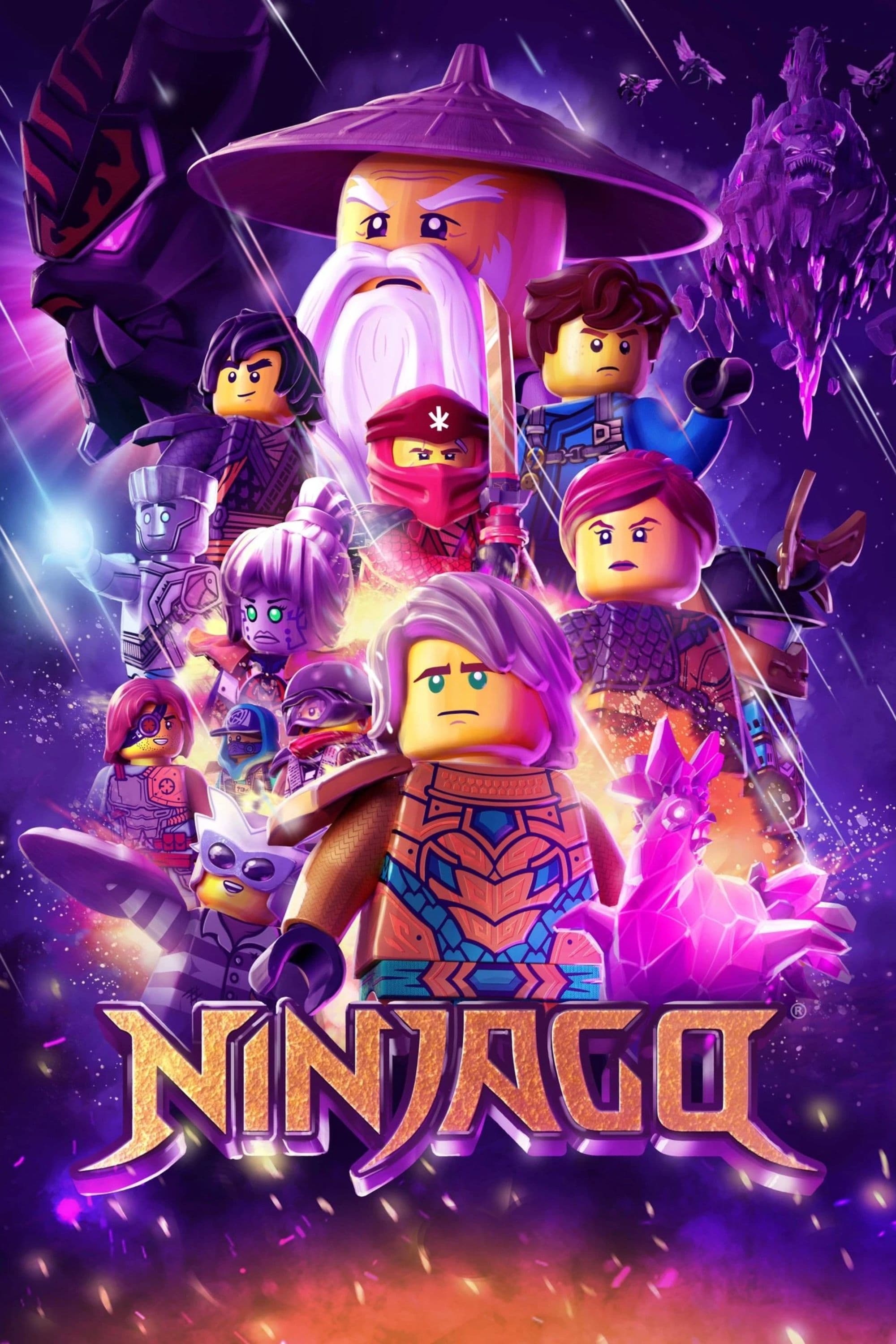 Ninjago logo, Master Wu, Kai in red hood, Jay in blue, Purple crystal cast montage, HD Phone wallpaper