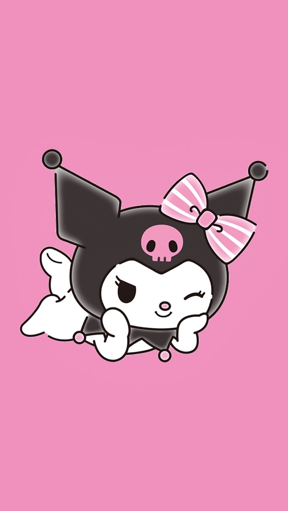 Kuromi, striped pink bow, pink skull emblem, HD Phone wallpaper