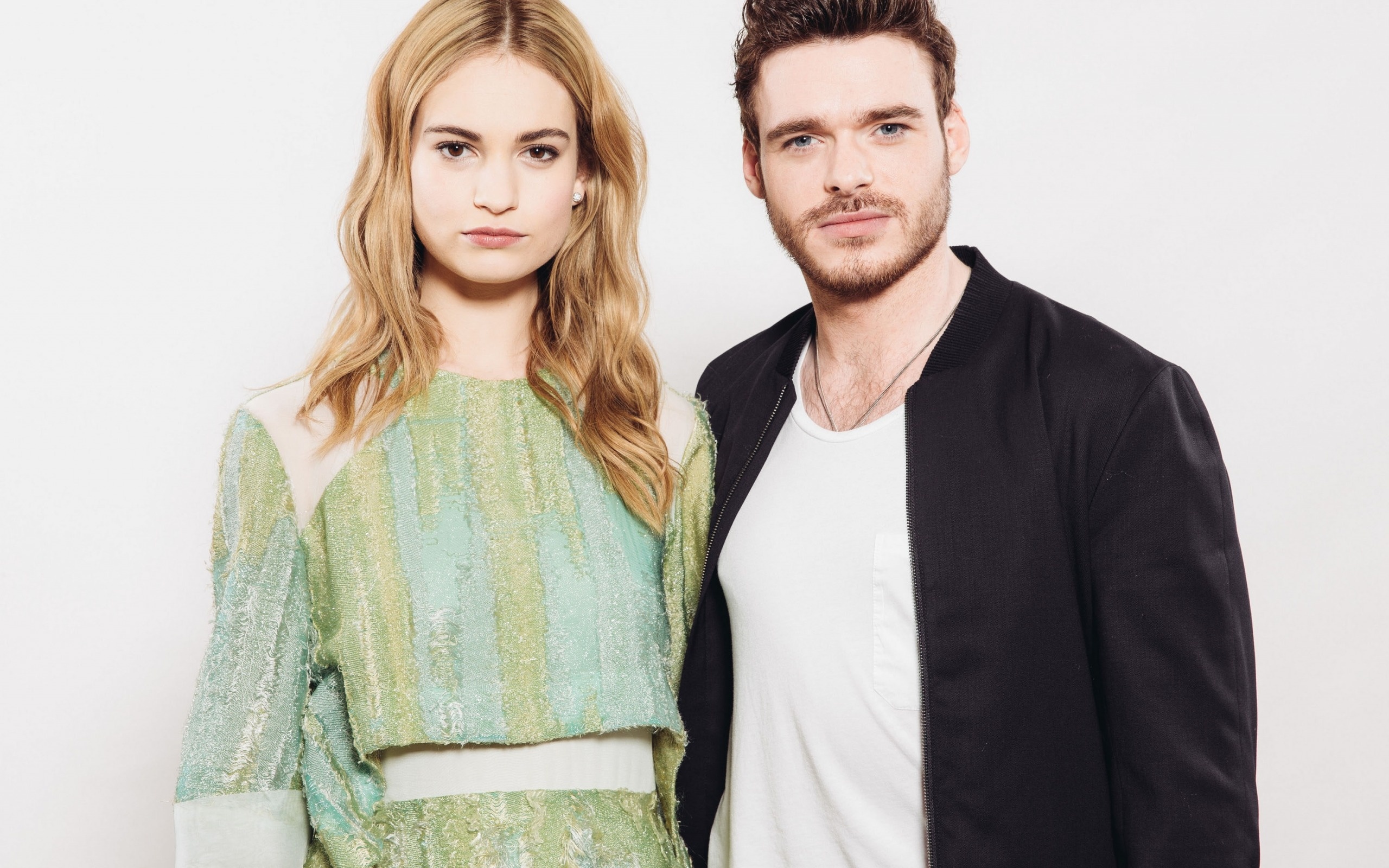 Lily James, Richard Madden, Celebrity couple, Smiling actors, 2560x1600 HD Desktop