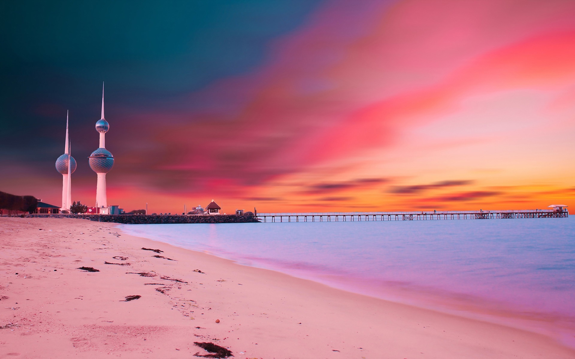 Kuwait City, Sunset at Kuwait towers, Coastal beauty, Travel bliss, 1920x1200 HD Desktop