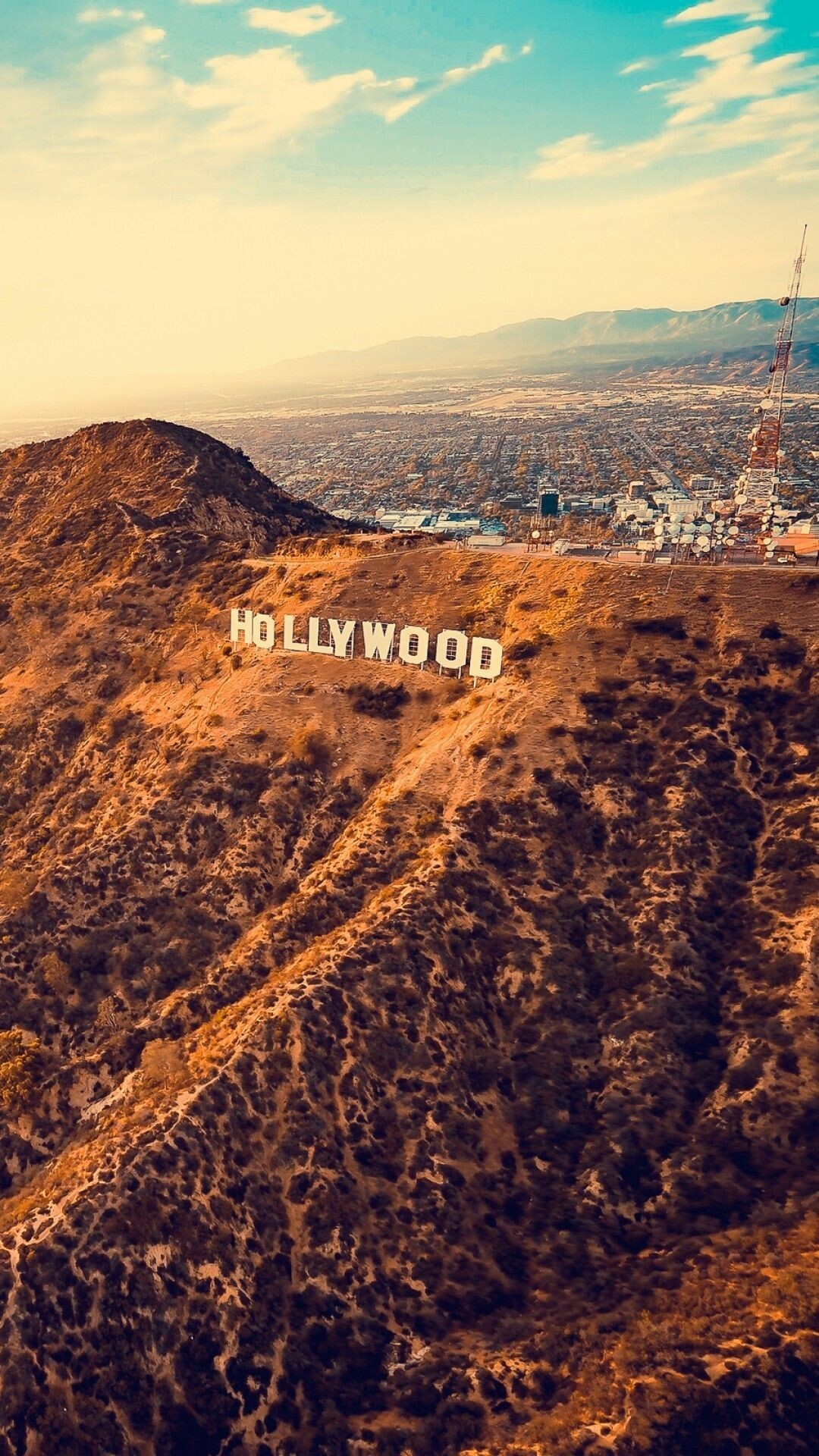 Aerial view, Hollywood Sign Wallpaper, 1080x1920 Full HD Phone