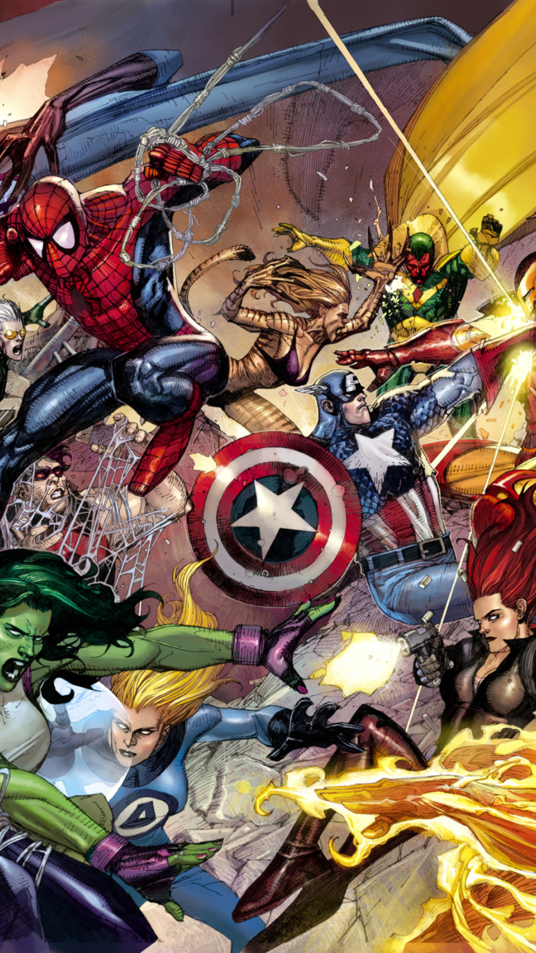 Spider-Man, Captain America, She-Hulk, Invisible Woman, Black Widow, Full HD Phone wallpaper