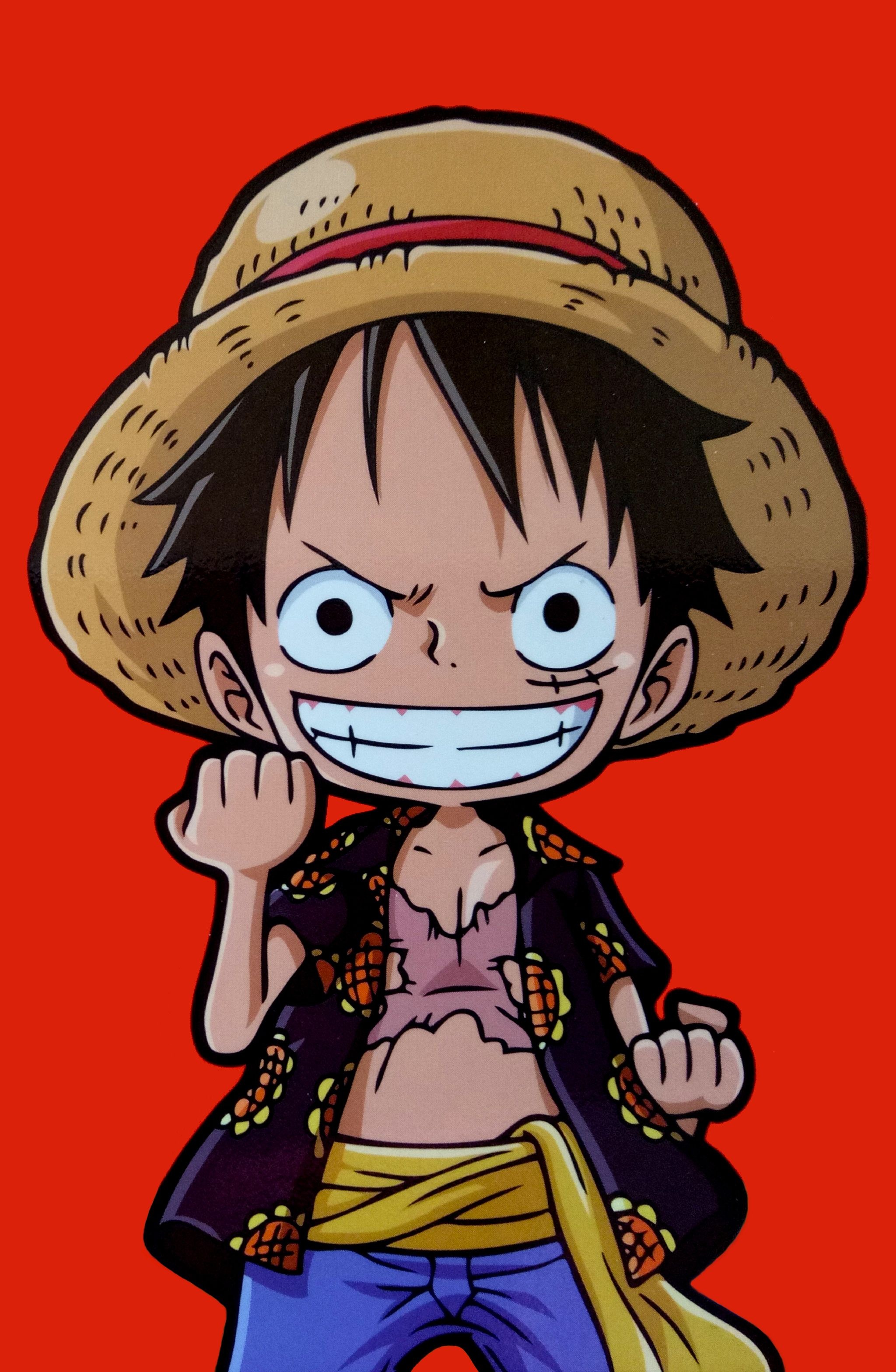chibi Monkey D. Luffy, Dressrosa sunflower shirt, solid red background, HD Phone wallpaper