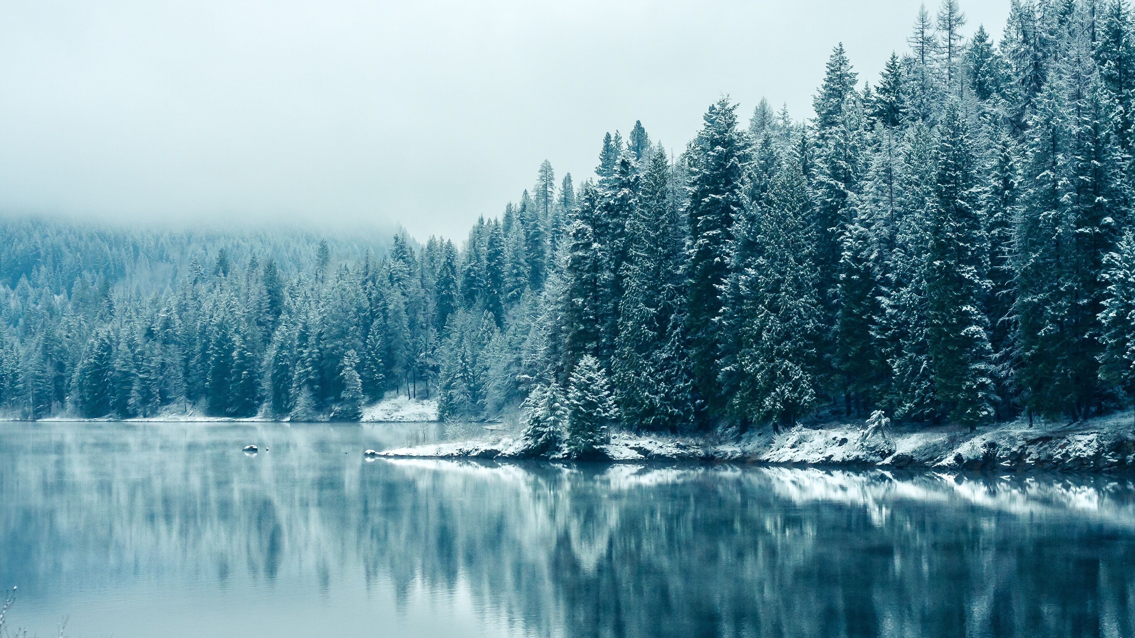 Mountain Lake, Winter, 4K Desktop Wallpaper, Windows